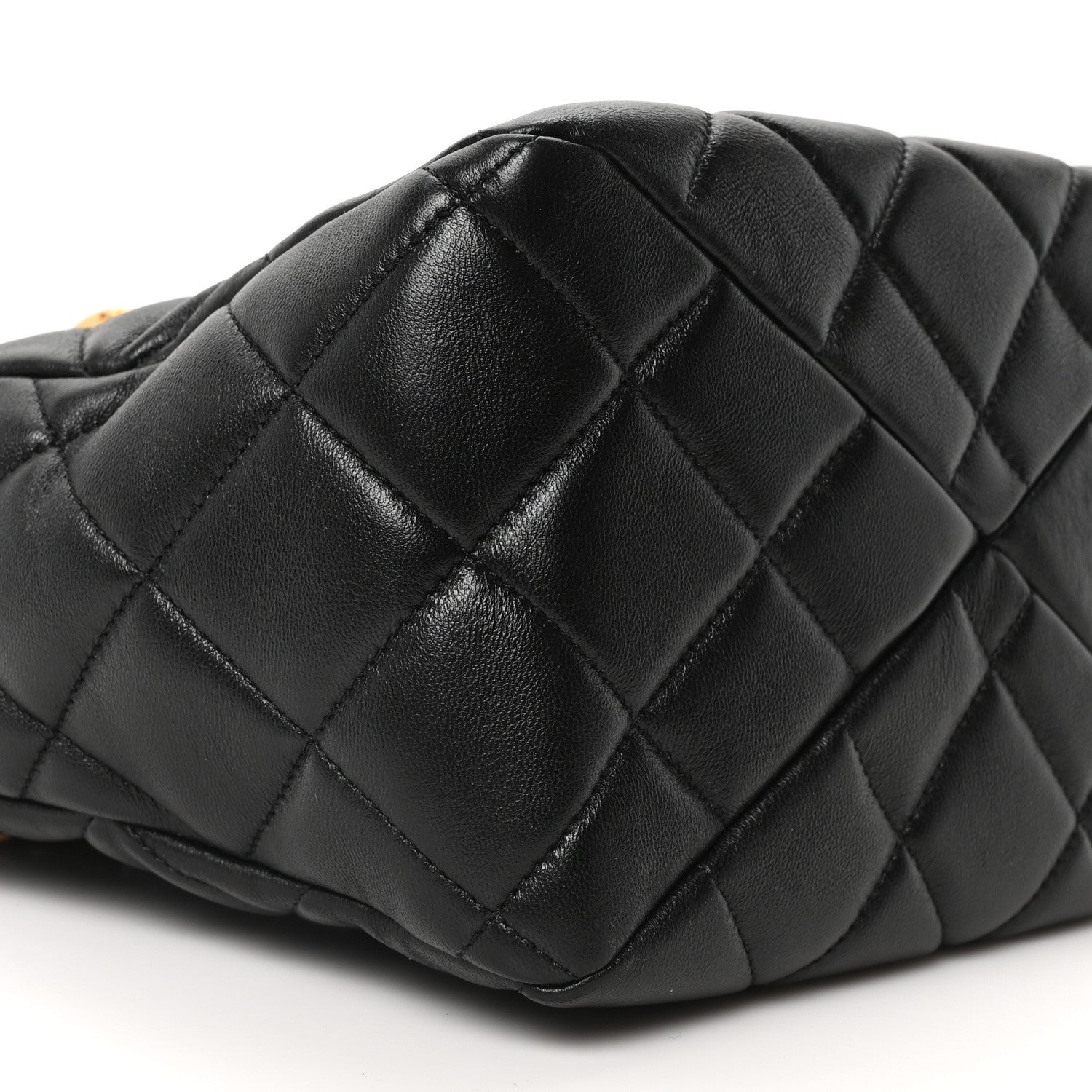 Lambskin Quilted Small Top Handle Shopping Bag Black