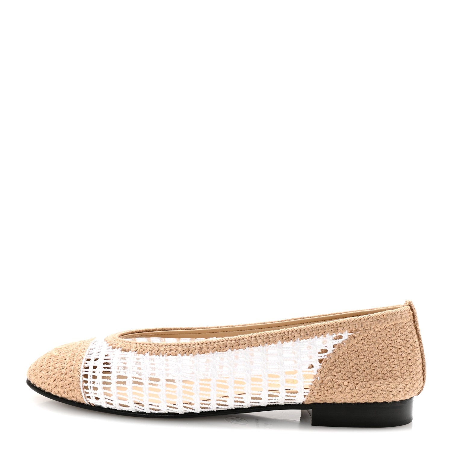 Raffia Cap Toe Ballerina Flats 37.5 White Beige