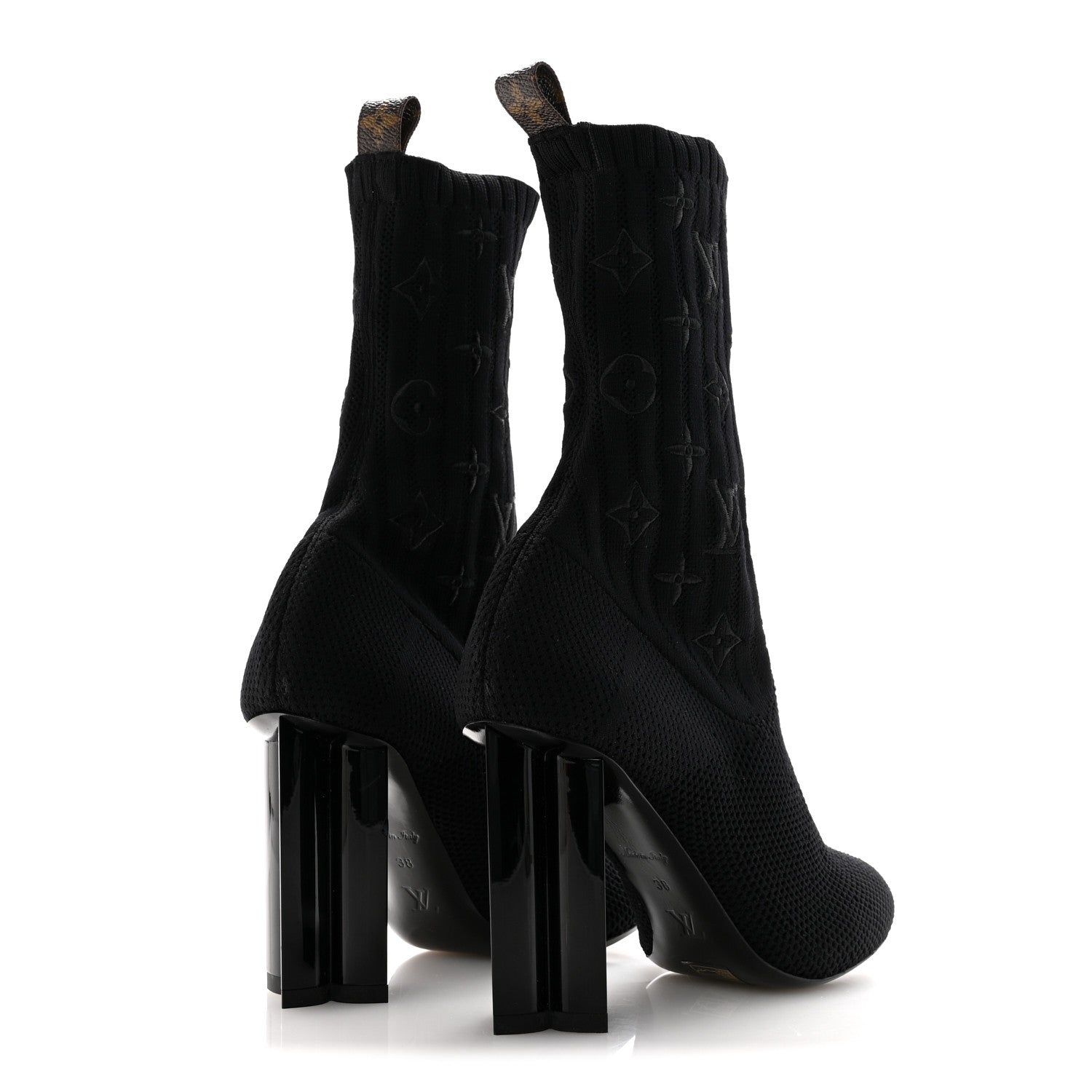 Monogram Stretch Fabric Silhouette Ankle Boots 38 Black