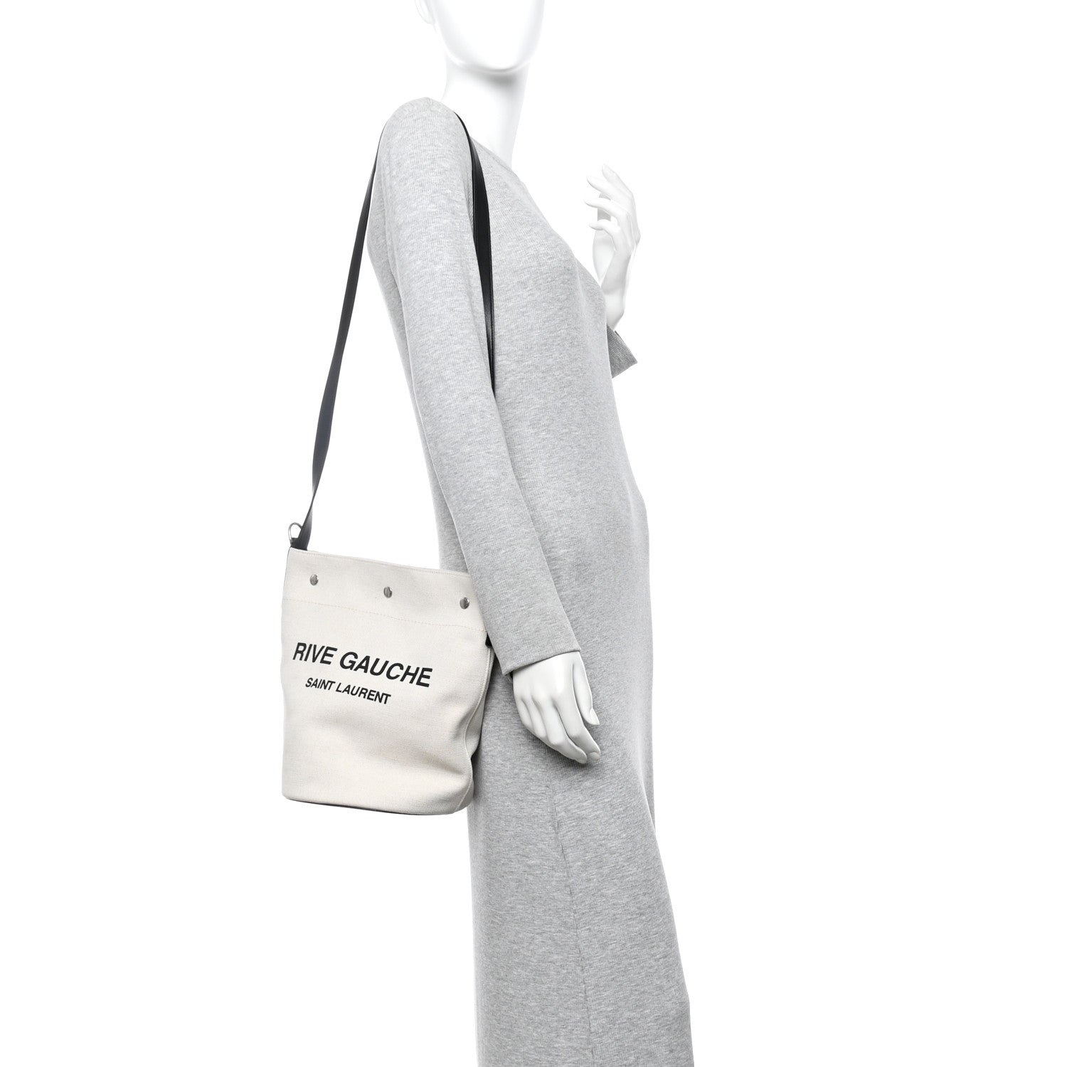 Linen Calfskin Rive Gauche Bucket Bag Greggio Natural