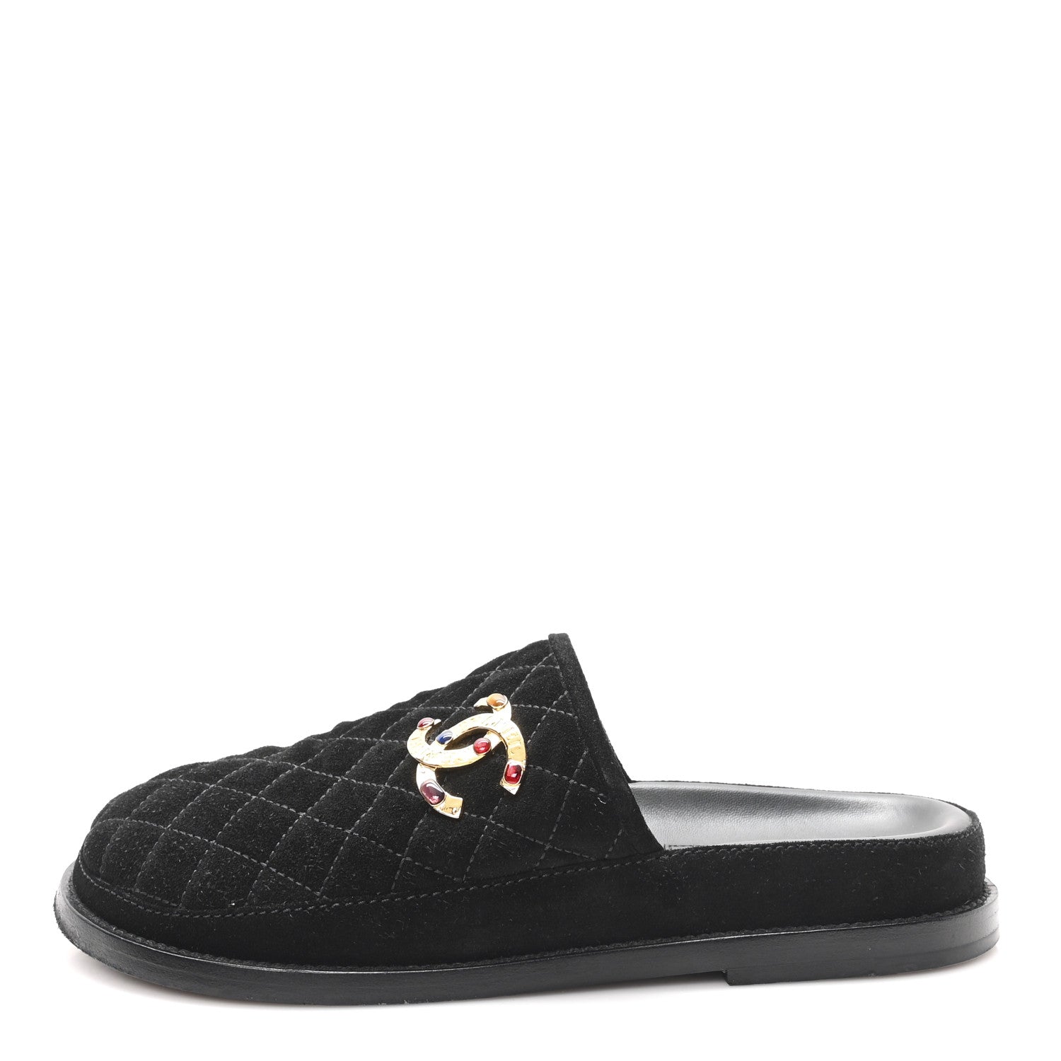 Suede Stitched Resin CC Mules 39 Black