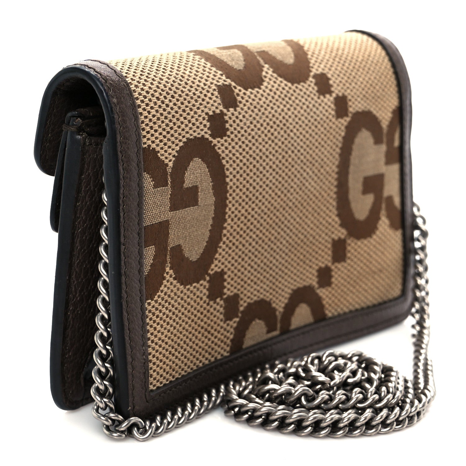 Monogram Jumbo GG Textured Dollar Calfskin Super Mini Dionysus Shoulder Bag Camel Ebony New Acero