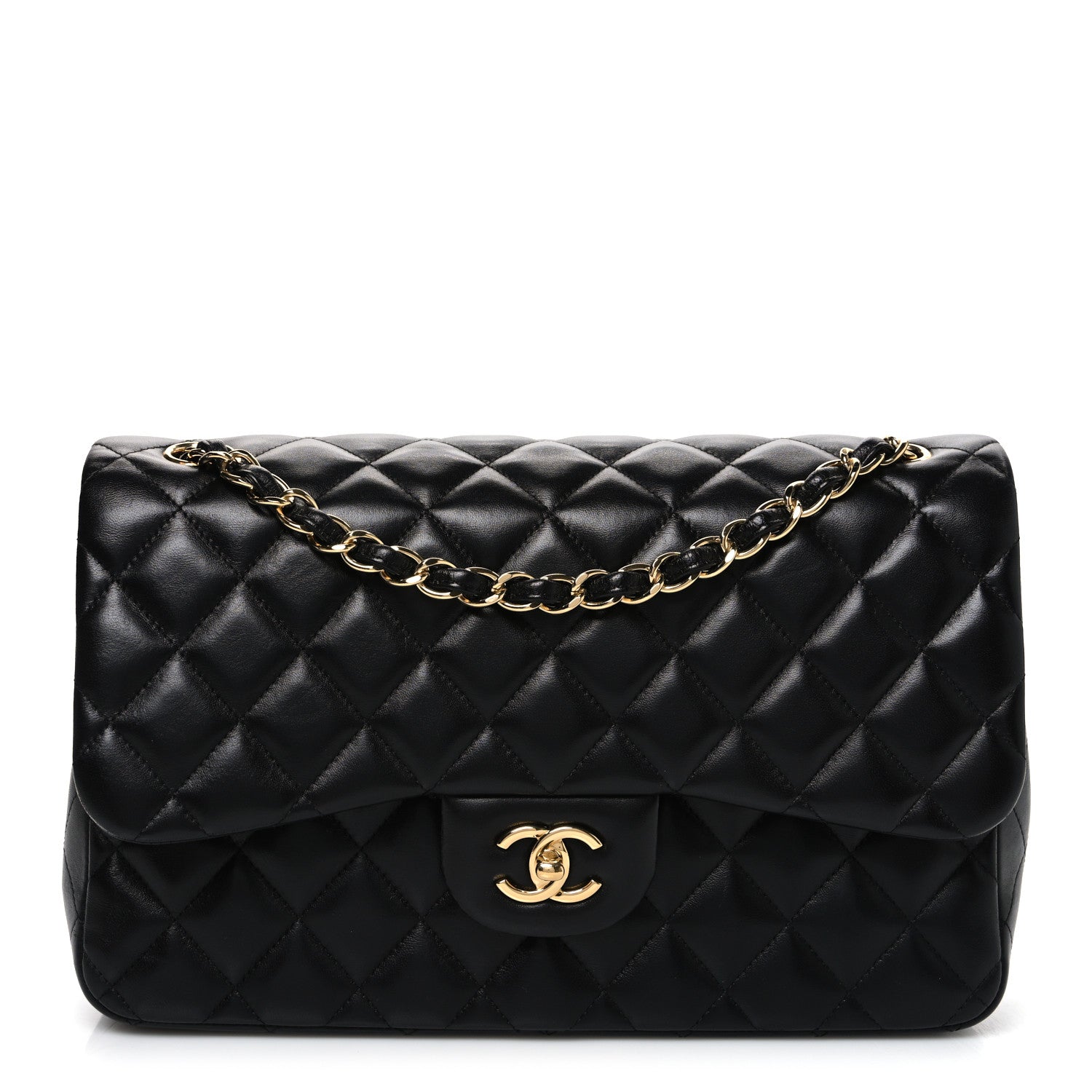 Lambskin Quilted Jumbo Double Flap Black