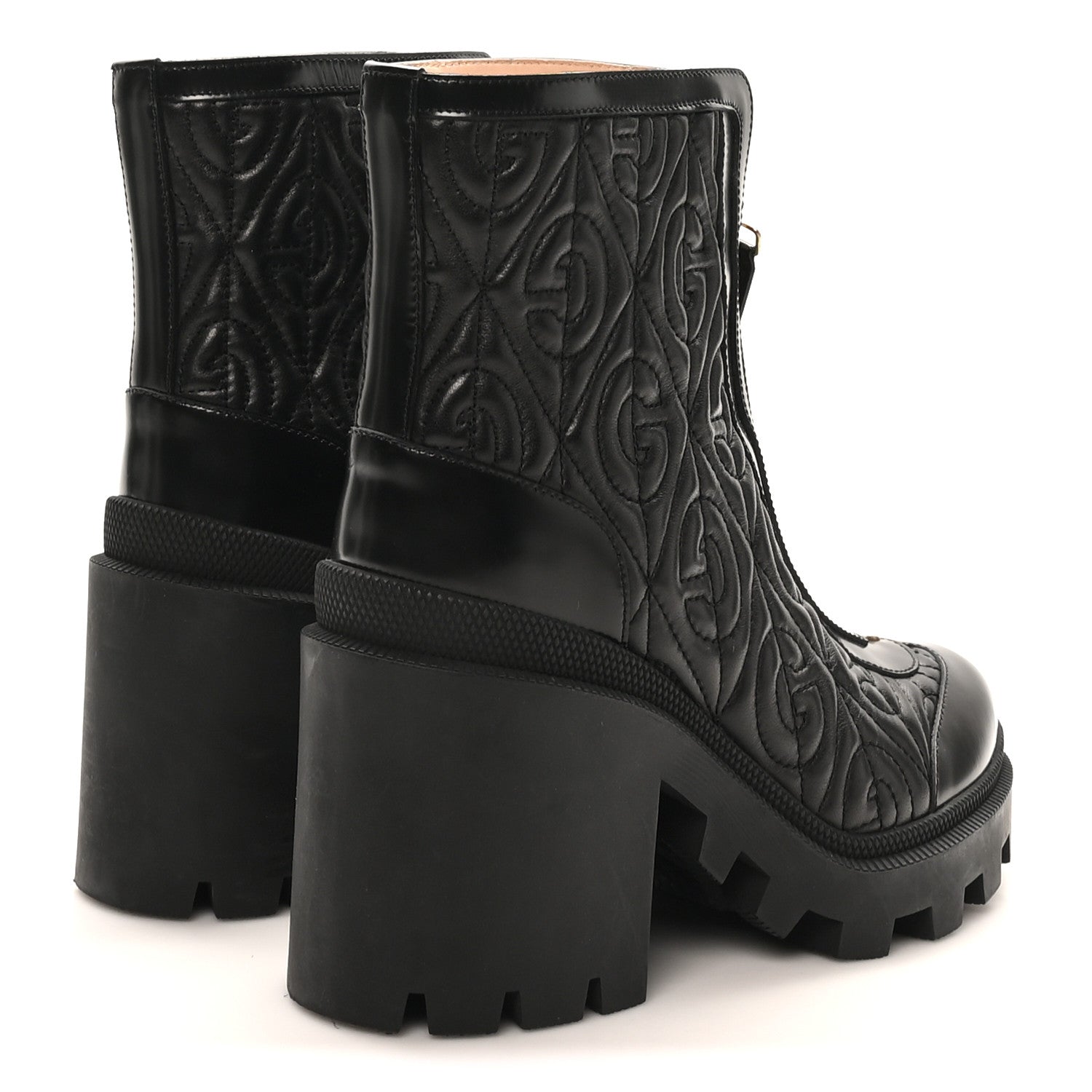 Calfskin Nappa Rhombus Quilted Trip Ankle Boots 36.5 Black