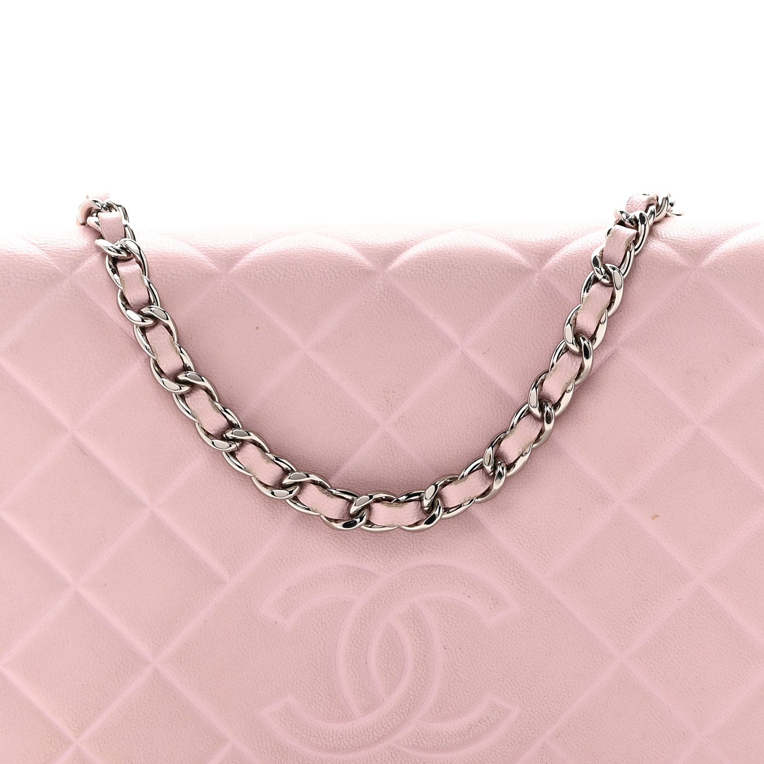 Lambskin Quilted Diamond CC Wallet On Chain WOC Pink