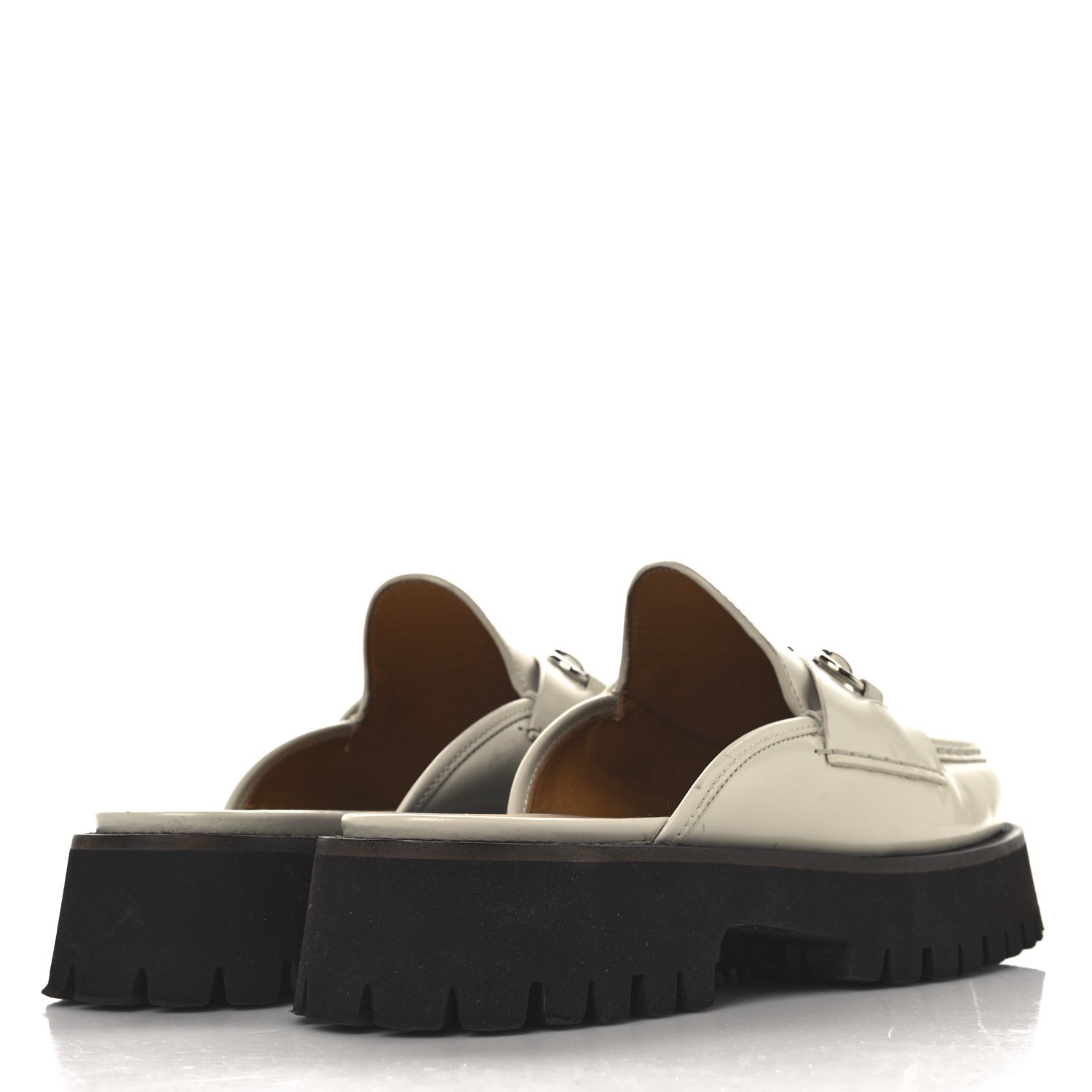 Cordovan Lux Horsebit Platform Mules 39.5 Mystic White