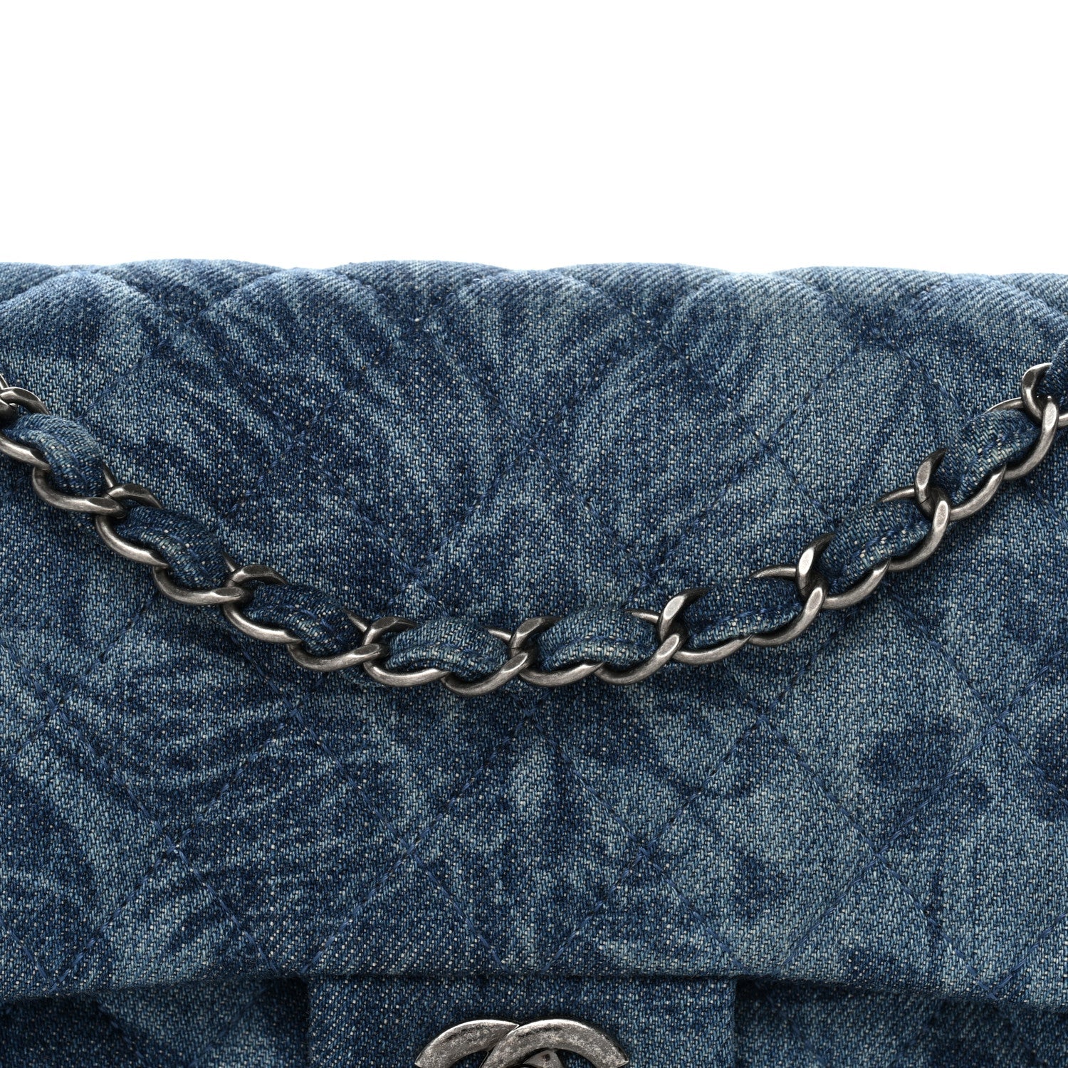 Denim Quilted Medium Camellia Flap Blue