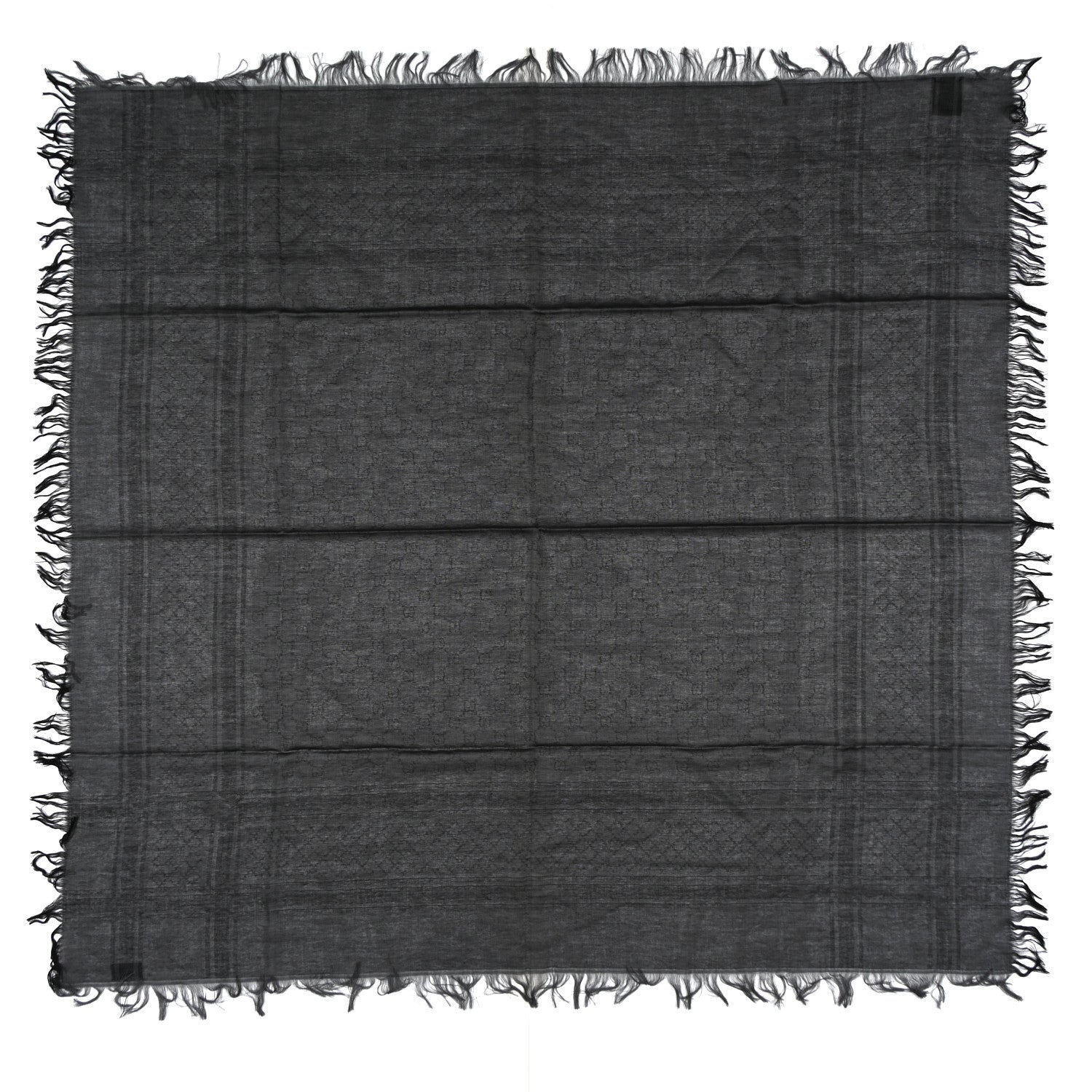 Wool Silk GG Monogram Diamante Plaid Surviee Shawl Graphite Black