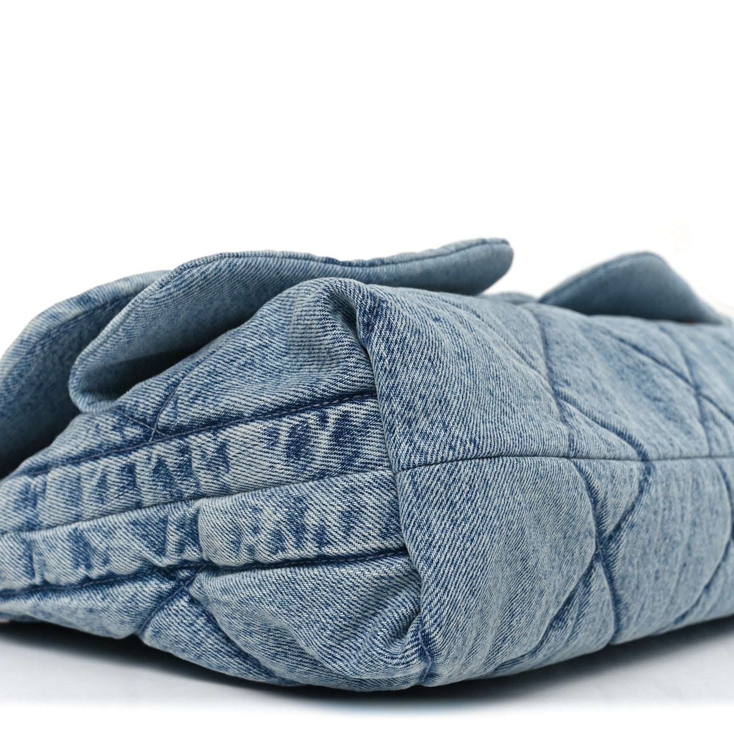 Washed Denim Quilted Maxi Flap Bag Blue