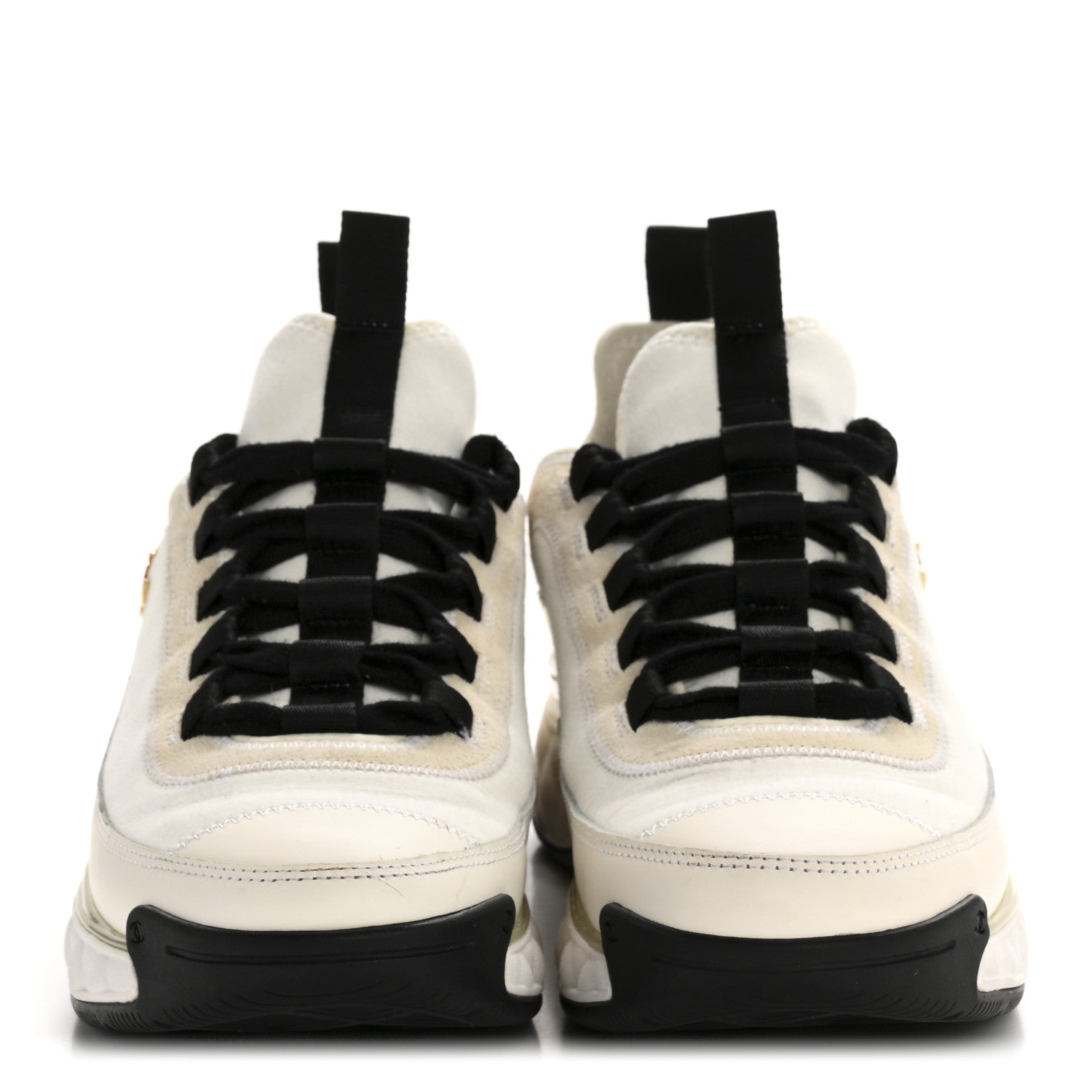 Velvet Calfskin Mixed Fibers CC Sneakers 38 Ivory Black