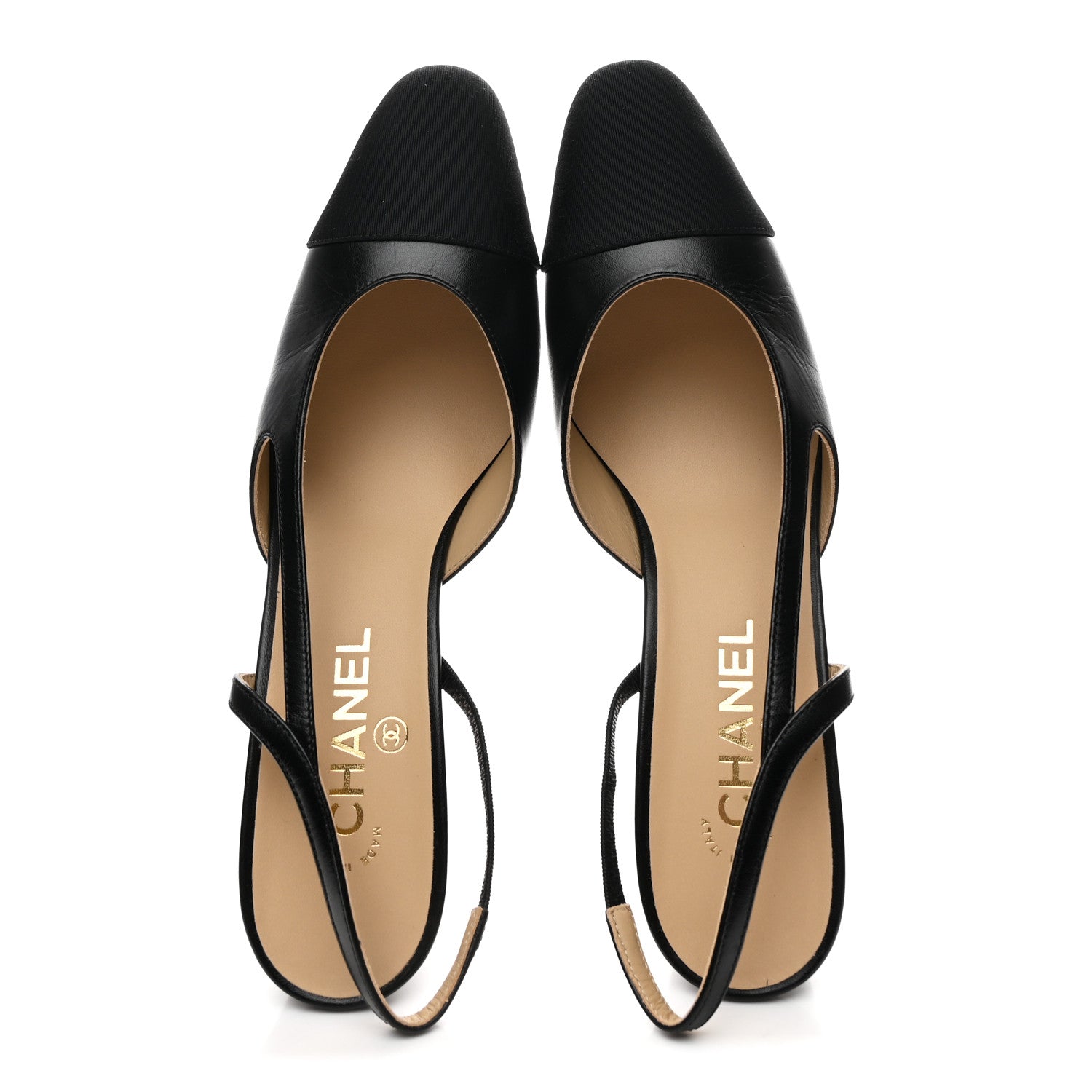 Goatskin Grosgrain Cap Toe CC Slingback Pumps 40.5 Black