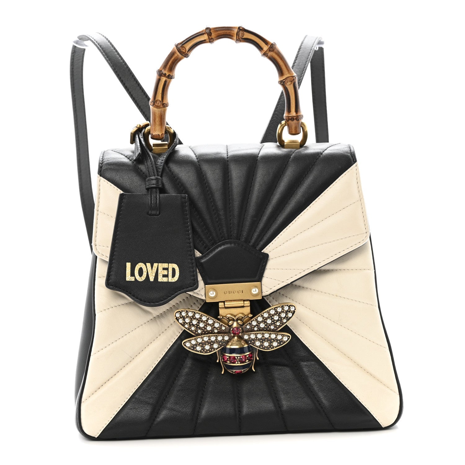 Calfskin Bamboo Trapuntata Queen Margaret Backpack Mystic White Black