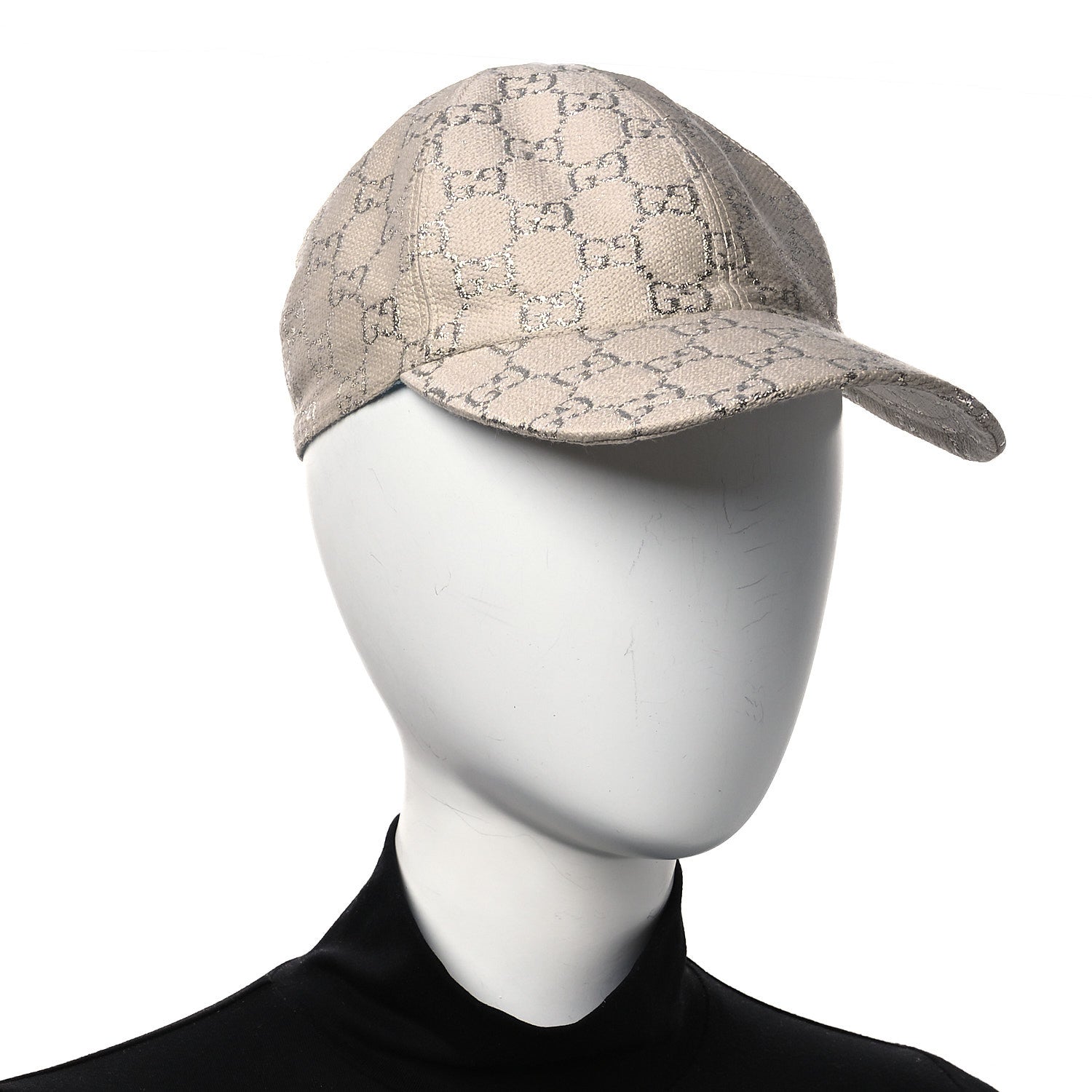 Canvas Lame GG Monogram Rush Baseball Hat M Gardenia Silver