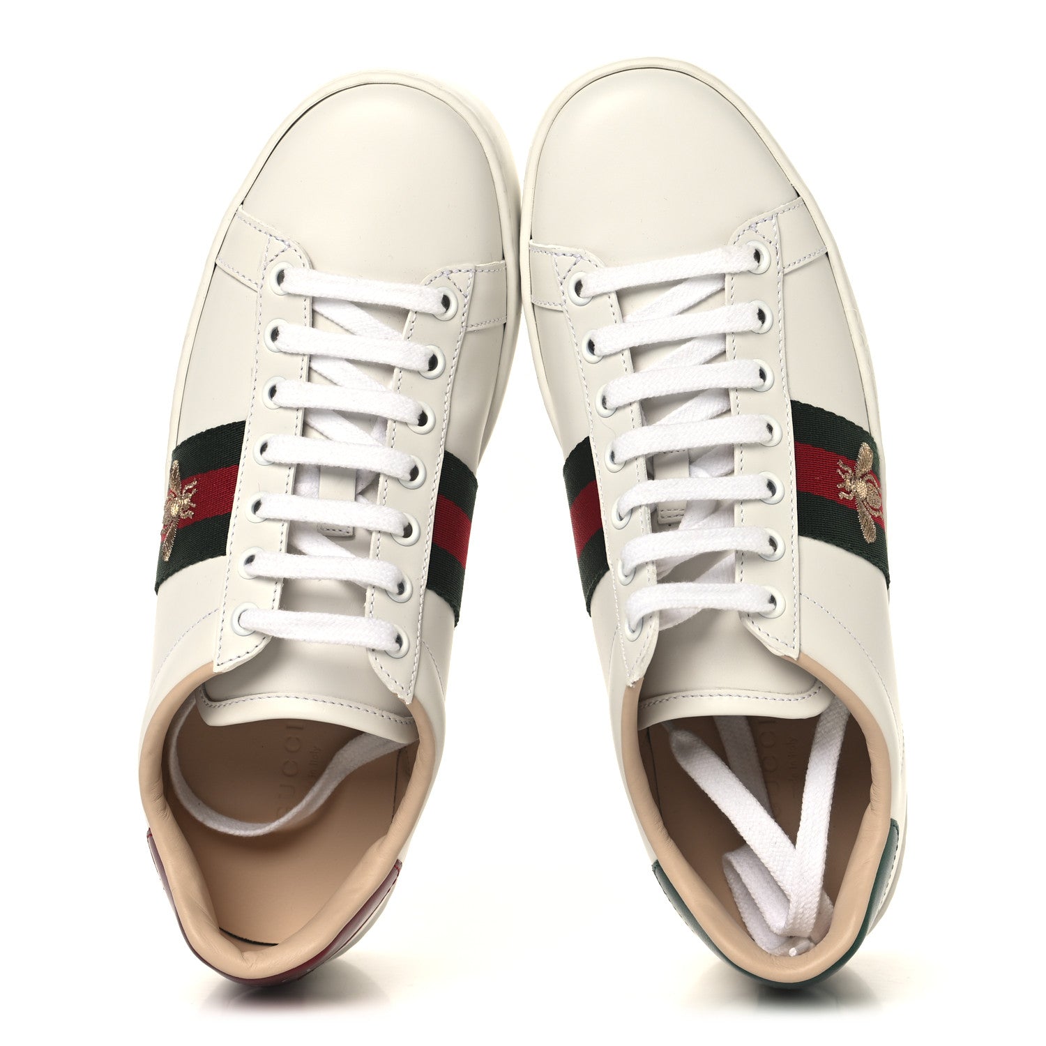 Calfskin Web Bee Embroidered Womens Ace Platform Sneakers 37.5 White