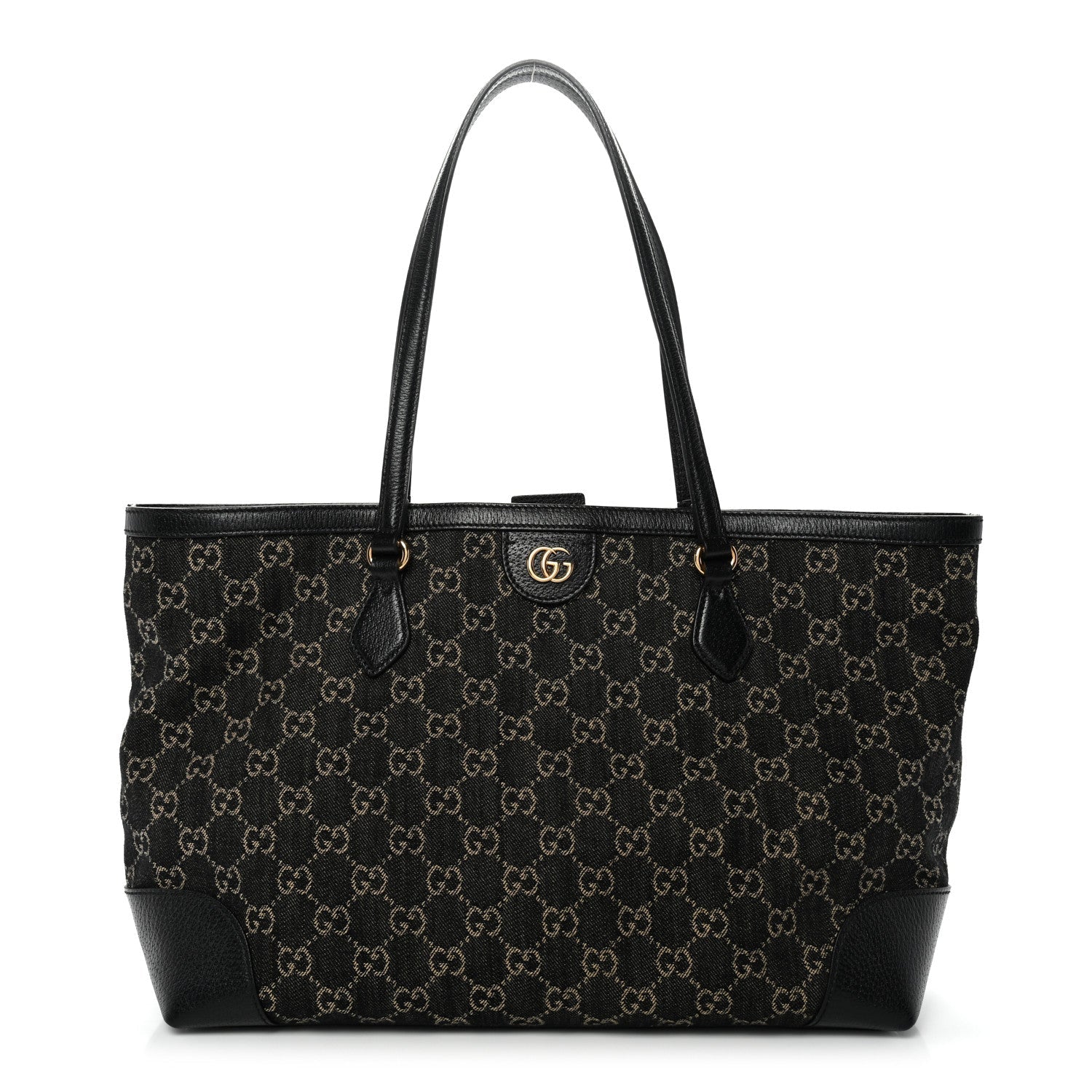 Jacquard Black Denim GG Monogram Medium Ophidia Shopping Tote Black Ivory