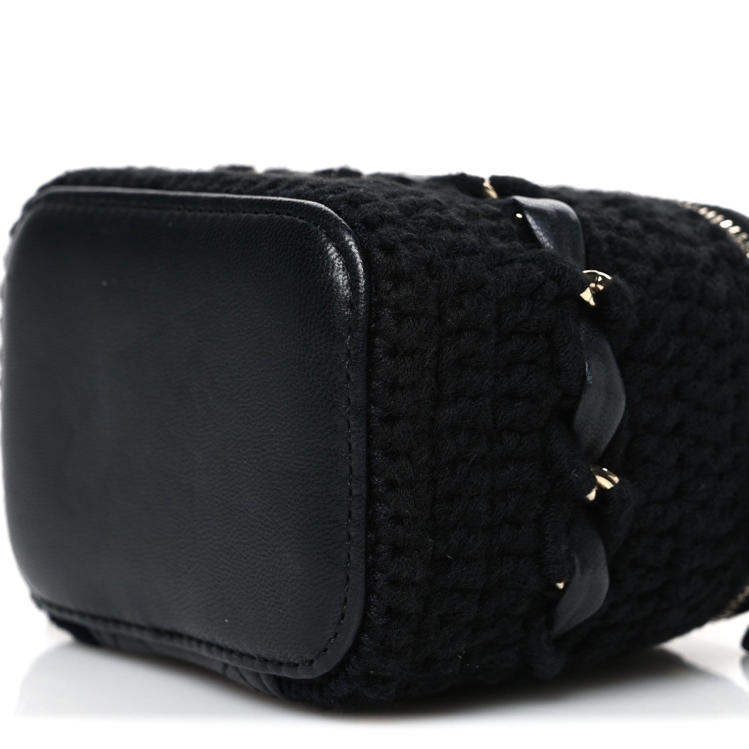 Lambskin Crochet Quilted Mini Vanity Case With Chain Black