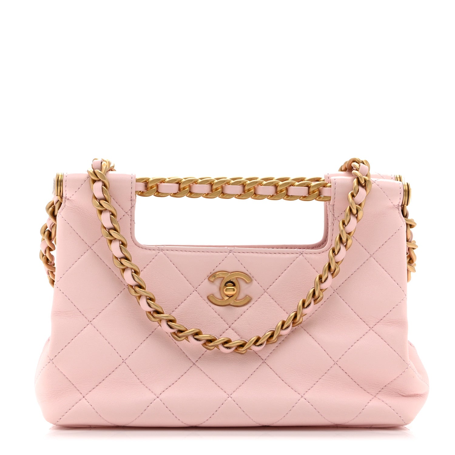 Shiny Lambskin Small Shopping Bag Light Pink