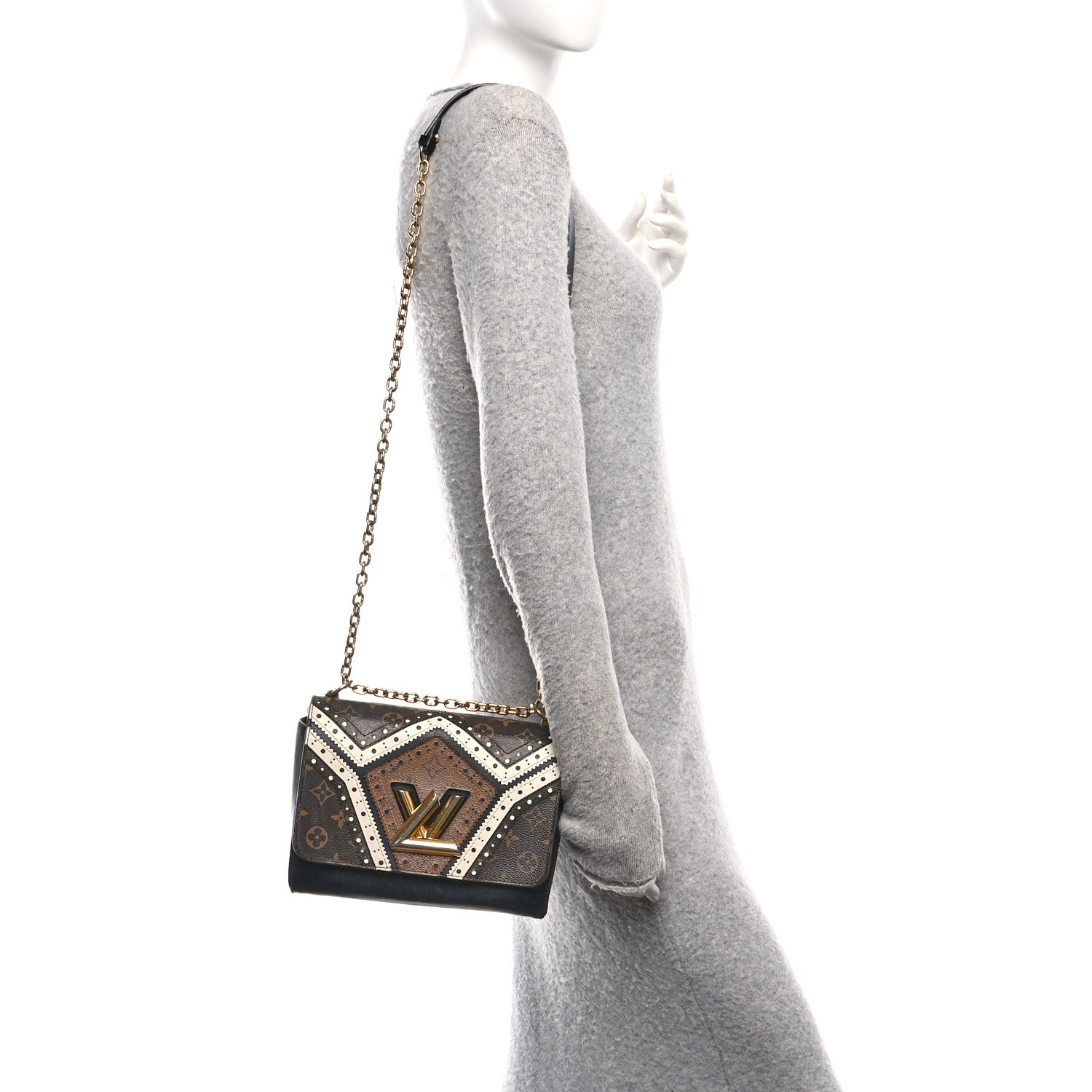 Veau Satin Monogram Twist Shoulder Bag MM Black