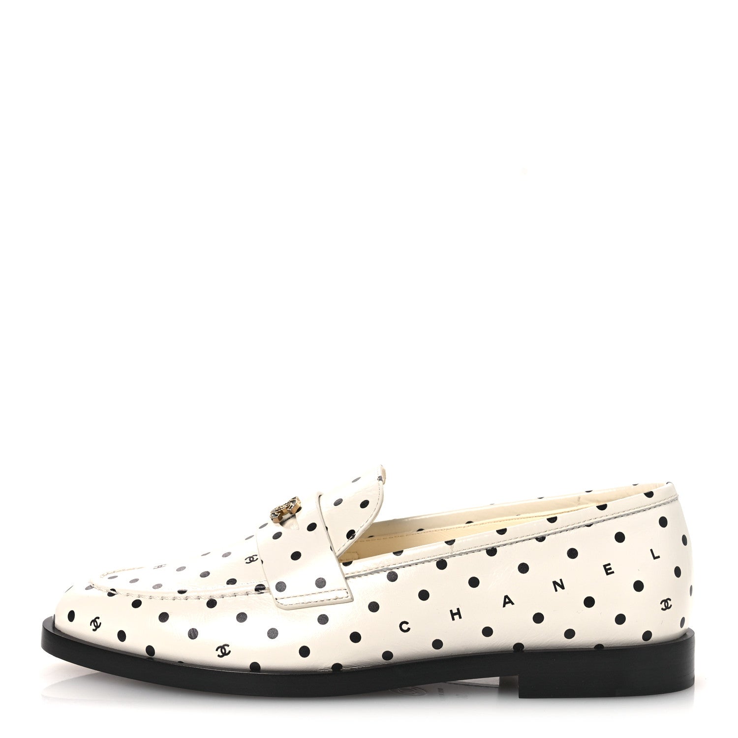 Printed Calfskin CC Dots Moccasin Loafers 36 Ivory Black