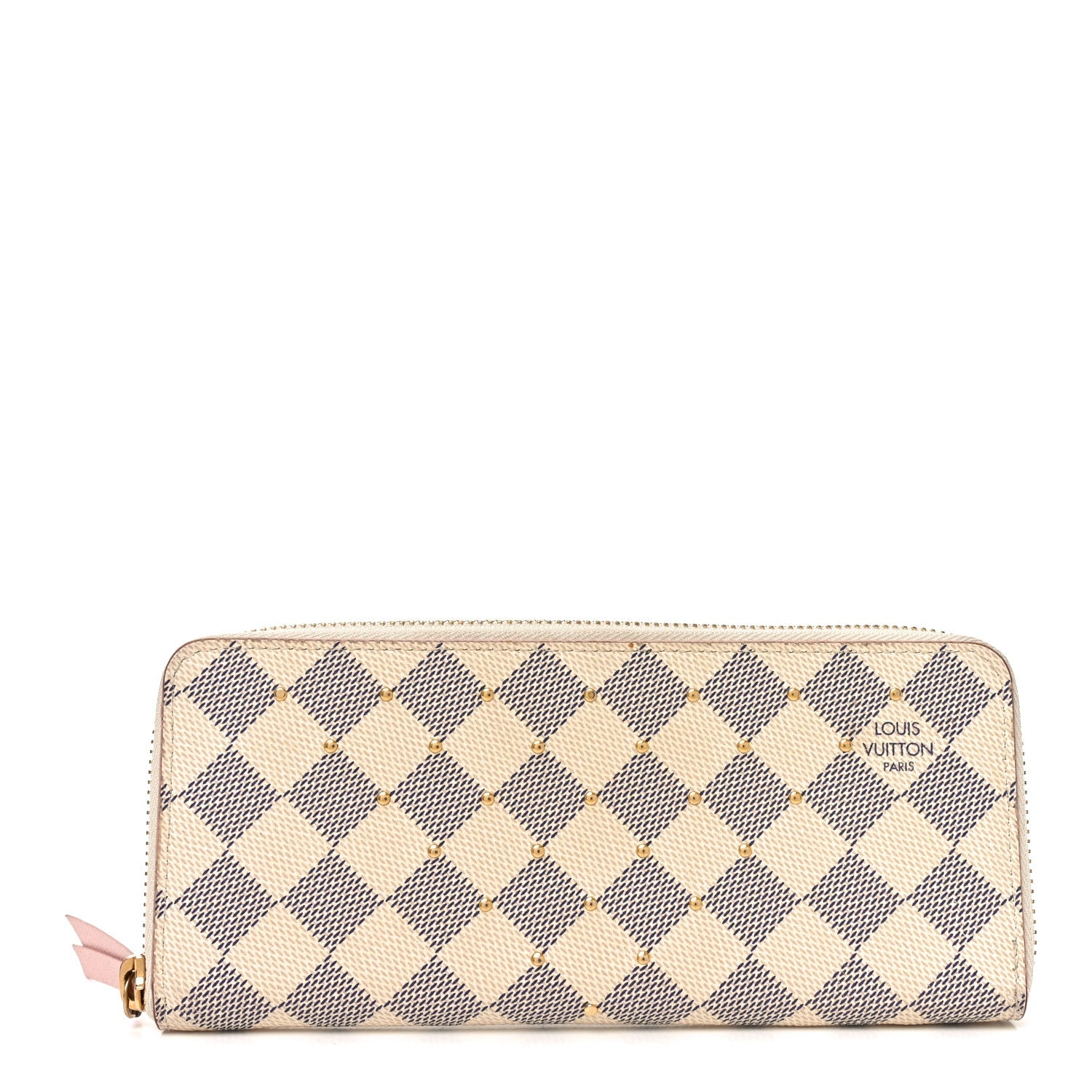 Damier Azur Studded Clemence Wallet Rose Ballerine