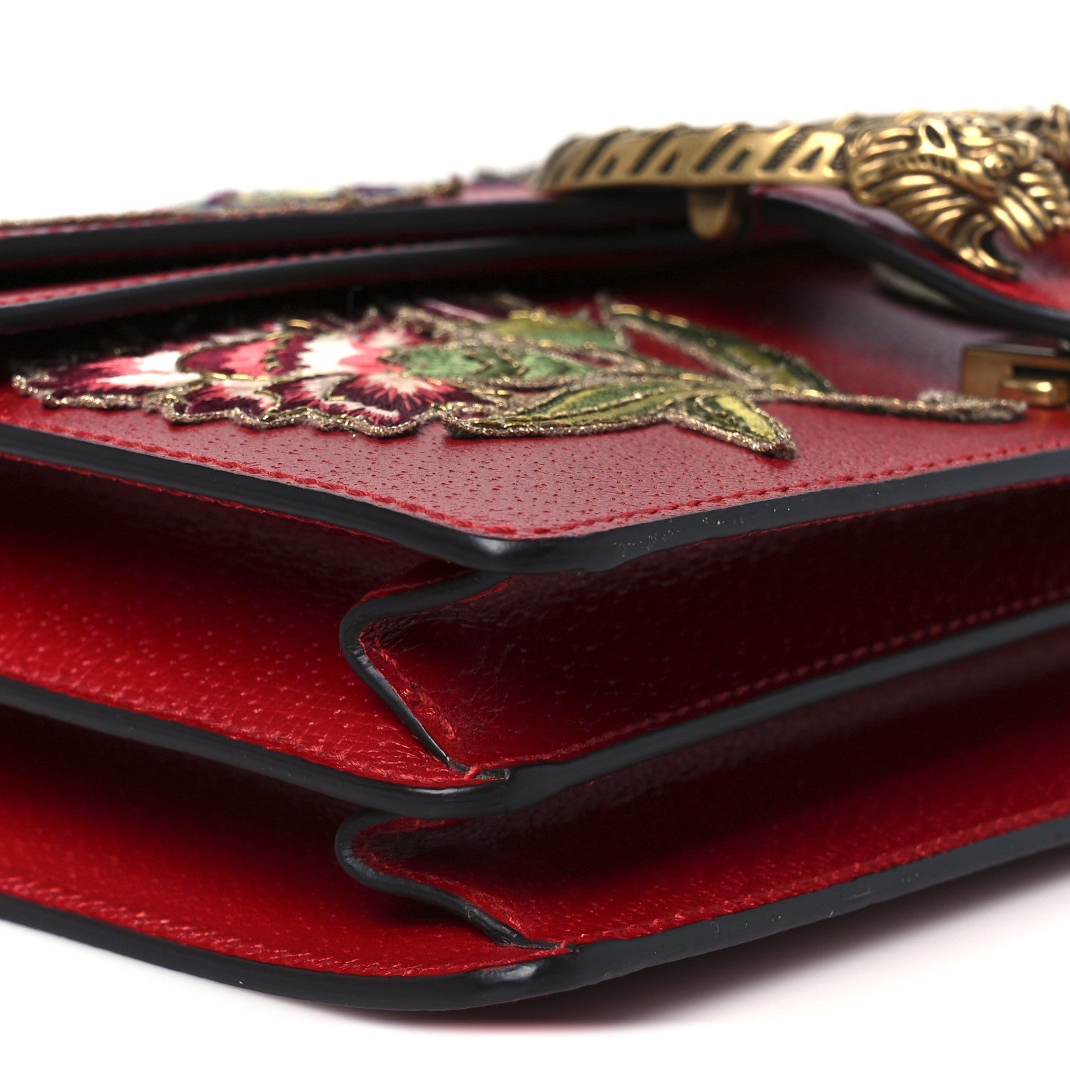 Calfskin Web Floral Embroidered Small Dionysus Shoulder Bag Hibiscus Red