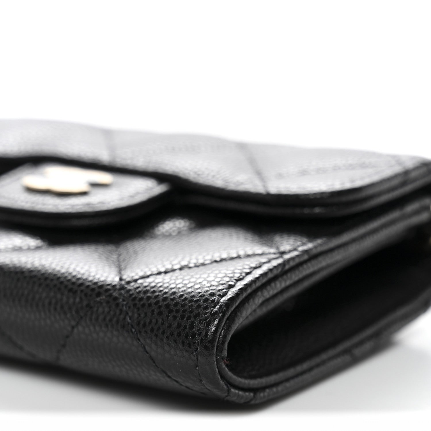 Caviar Quilted Flap Card Holder On Chain Black