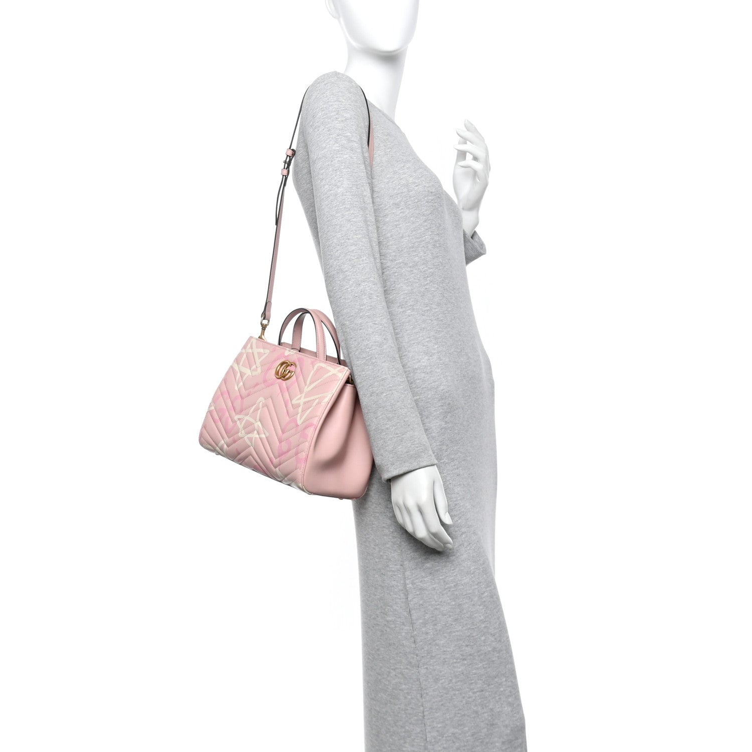 Calfskin Matelasse GucciGhost Small GG Marmont Tote Perfect Pink Rosa Ivory