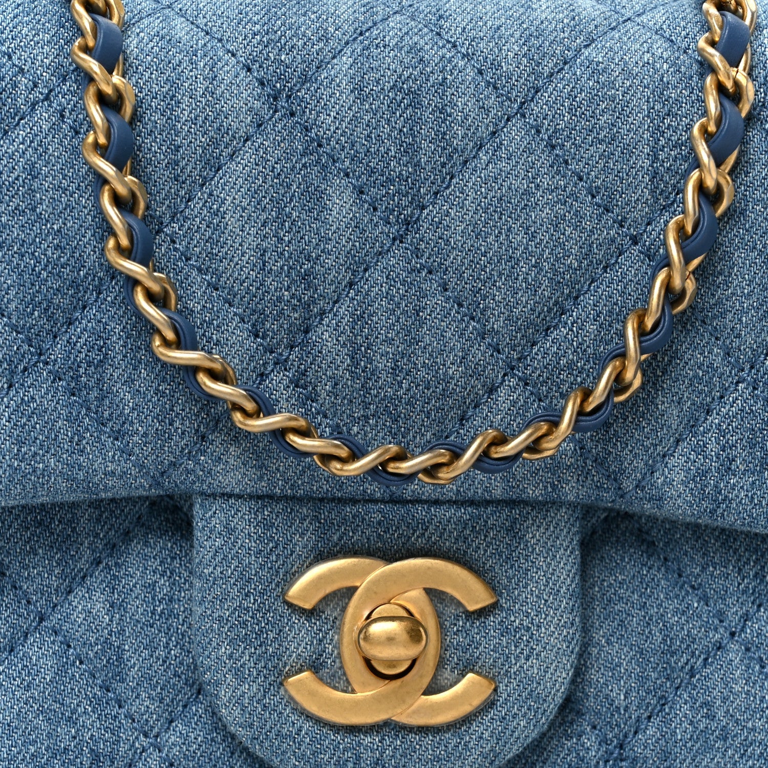 Denim Quilted Mini Pearl Crush Flap Blue