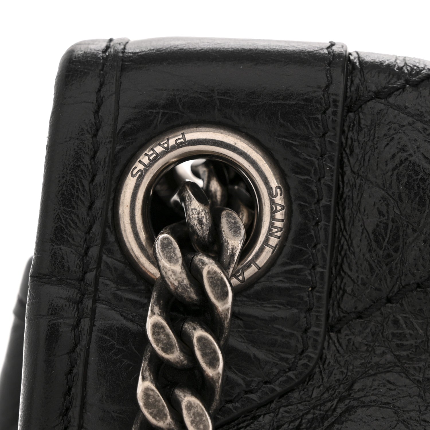 Crinkled Calfskin Matelasse Monogram Medium Niki Chain Satchel Black