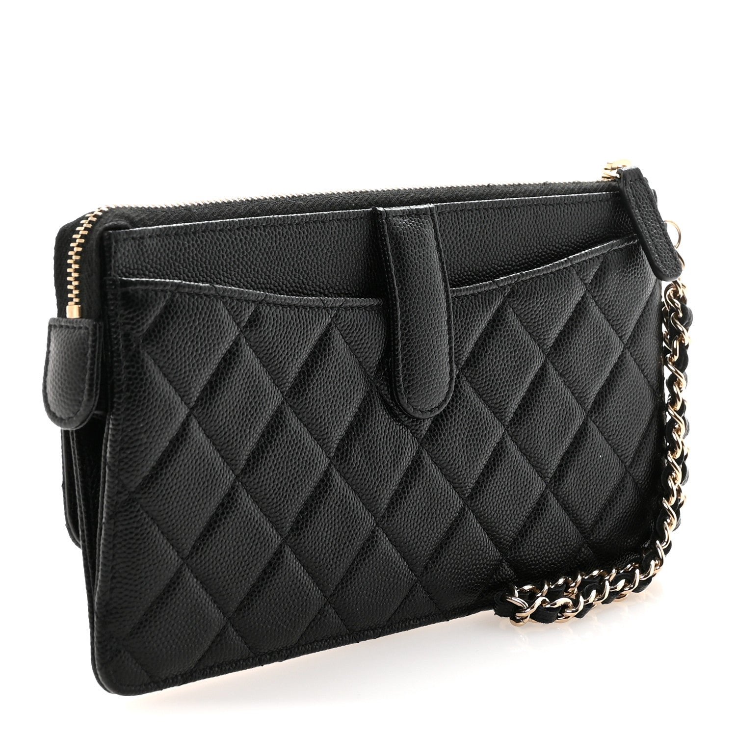 Caviar Quilted Classic Pouch With Handle Black