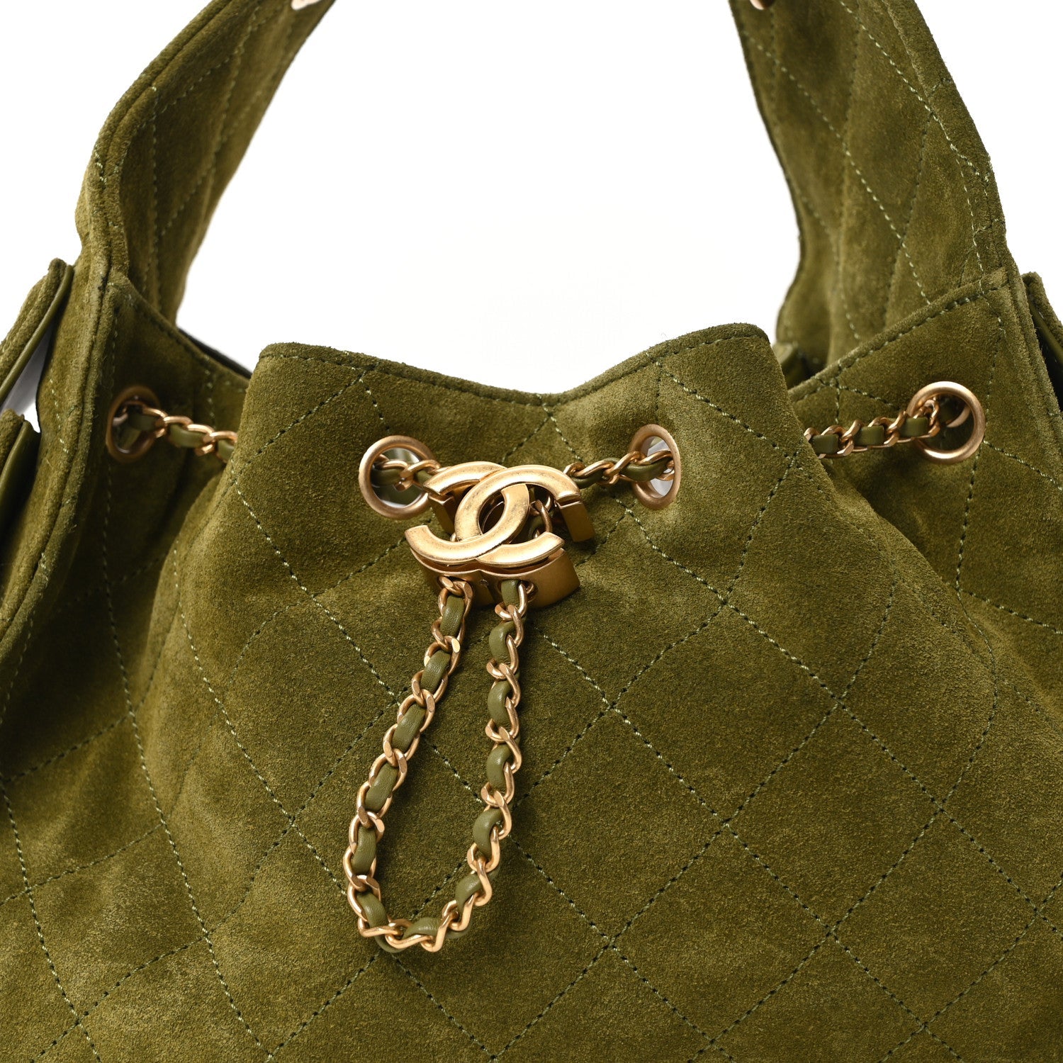 Suede Quilted Small Chanel 25 Handbag Khaki