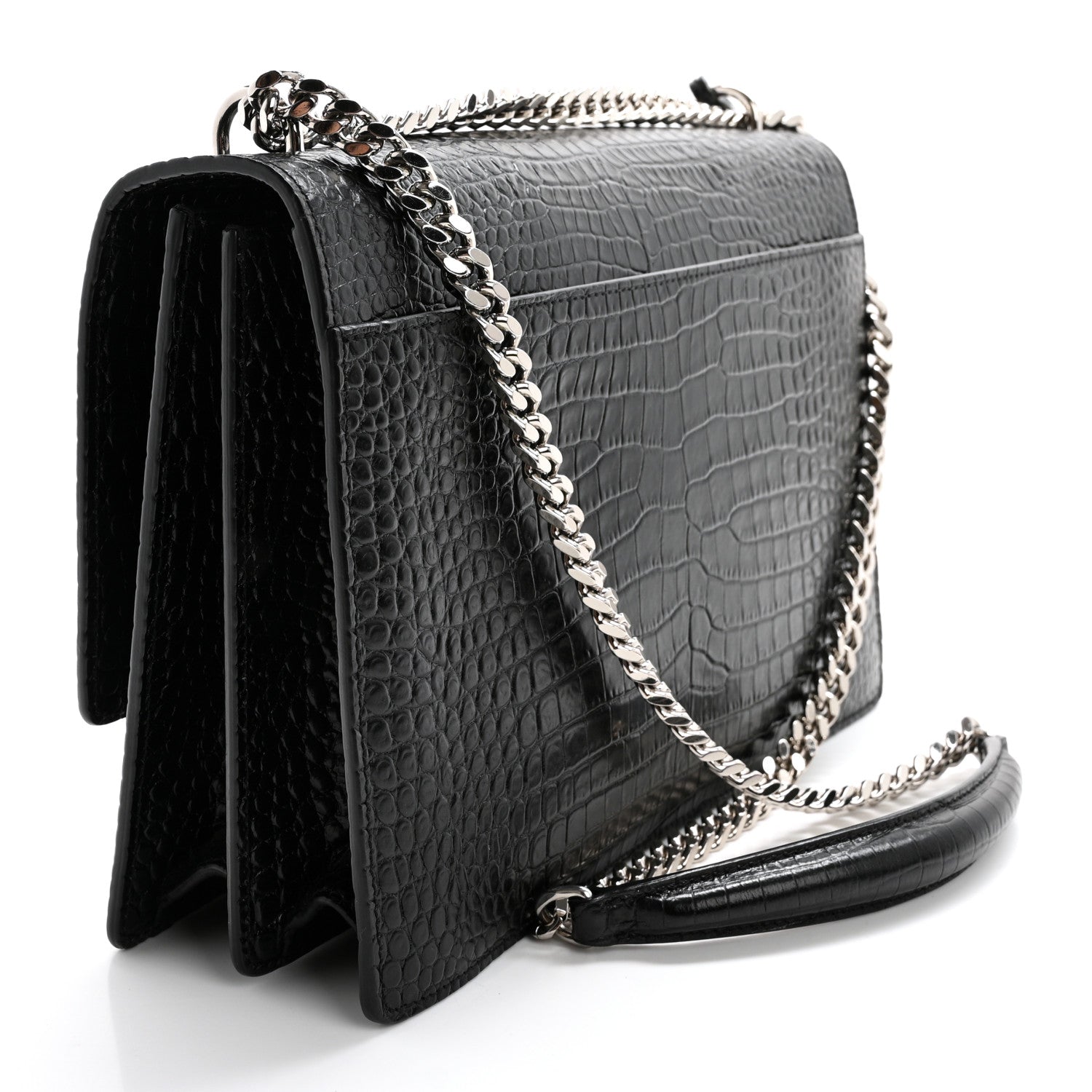 Calfskin Crocodile Embossed Large Monogram Sunset Black