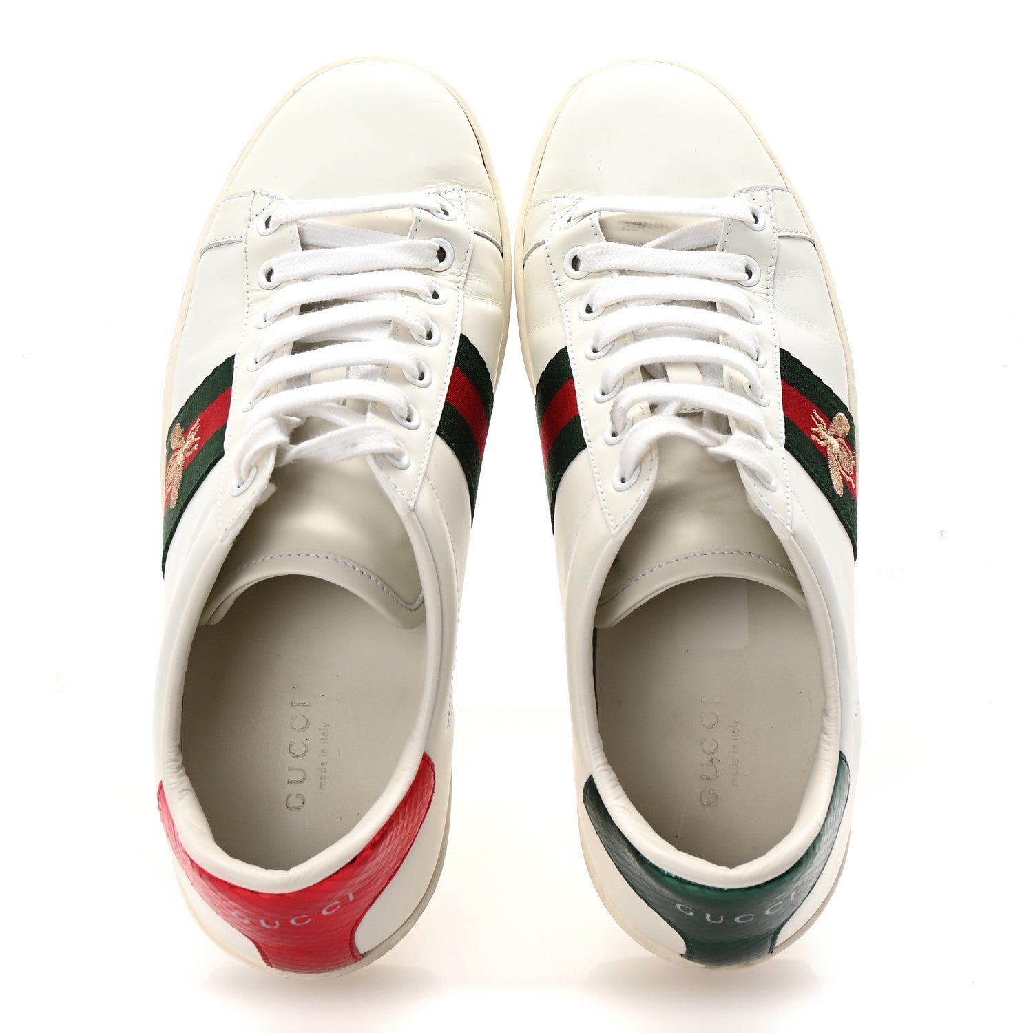 Calfskin Ayers Bee Embroidered Womens Ace Sneakers 37.5 White Green