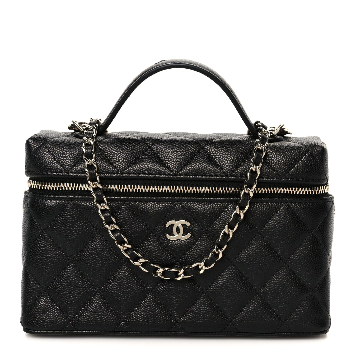 Caviar Quilted Top Handle Slim Vanity With Chain Black