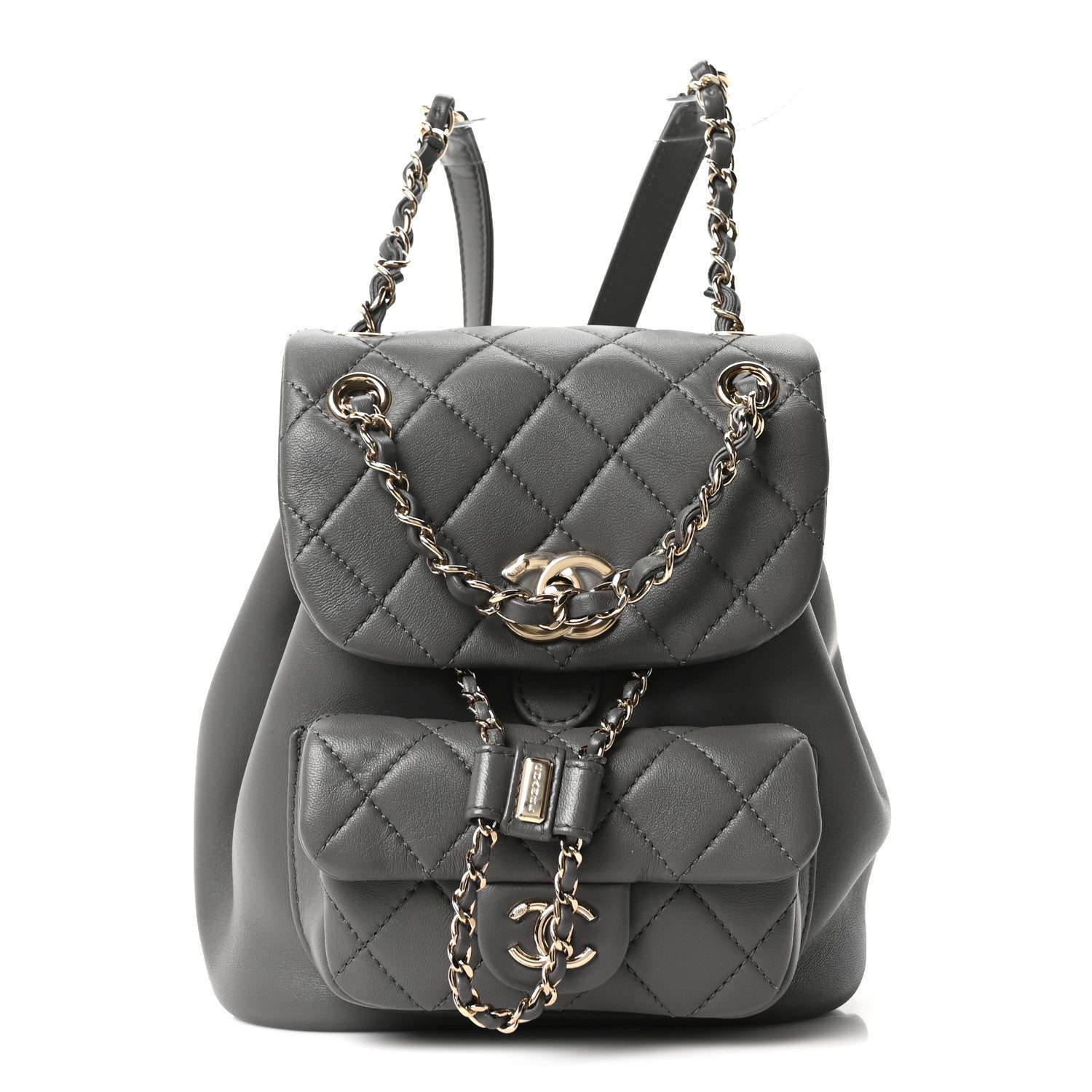 Lambskin Quilted Small Duma Drawstring Backpack Grey