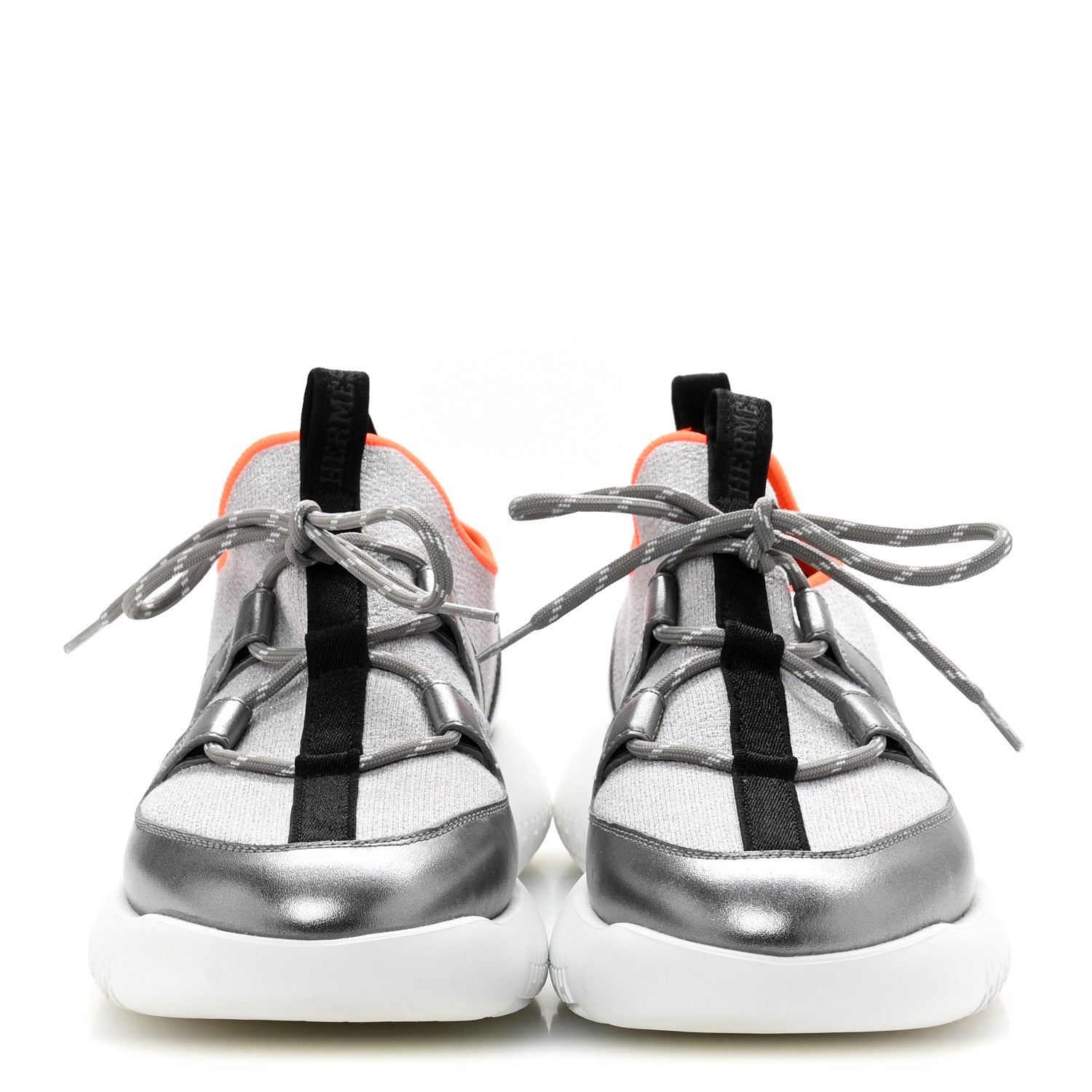 Knit Metallic Calfskin Womens Duel Sneakers 38 Argent Orange Black