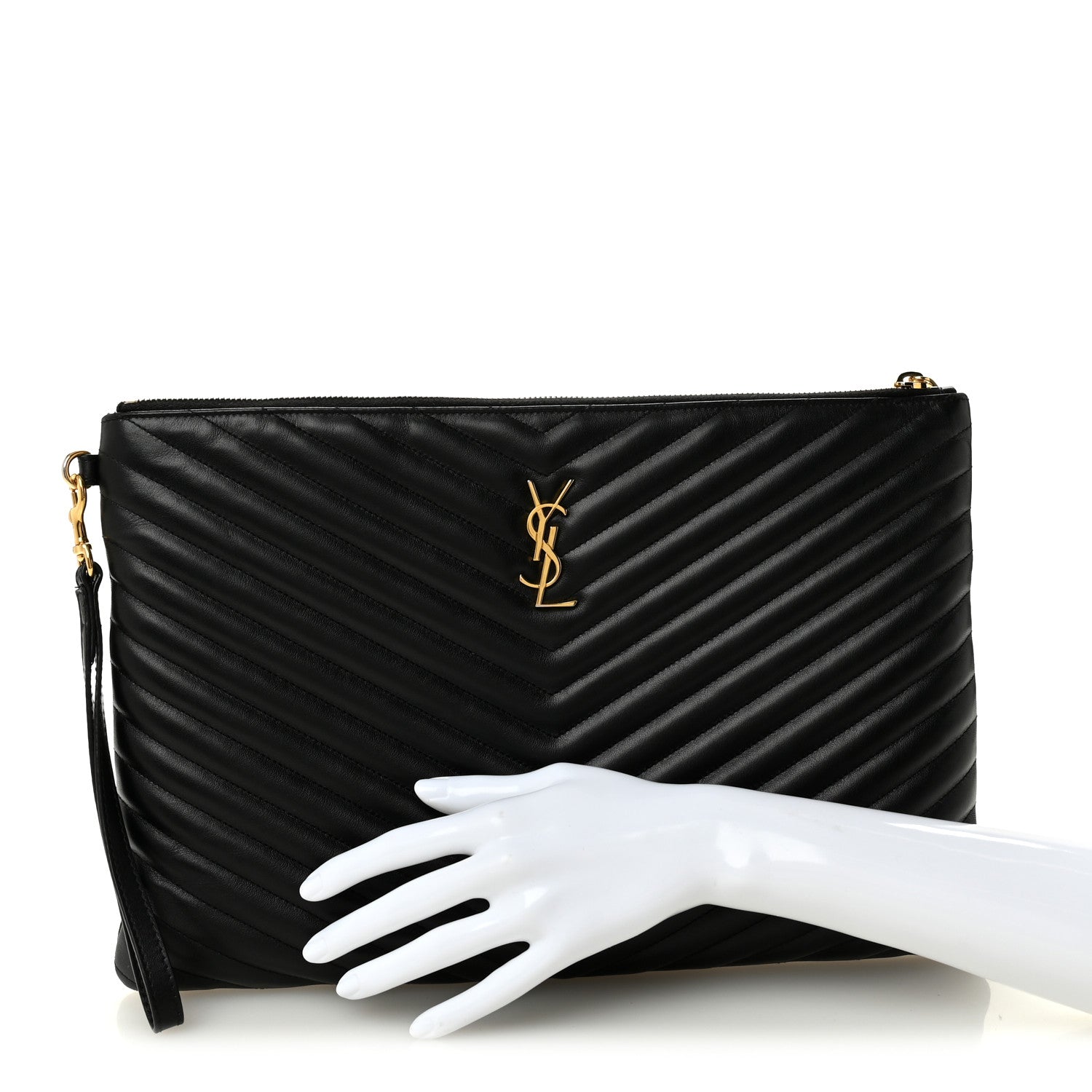Calfskin Matelasse Chevron Monogram Document Holder Black