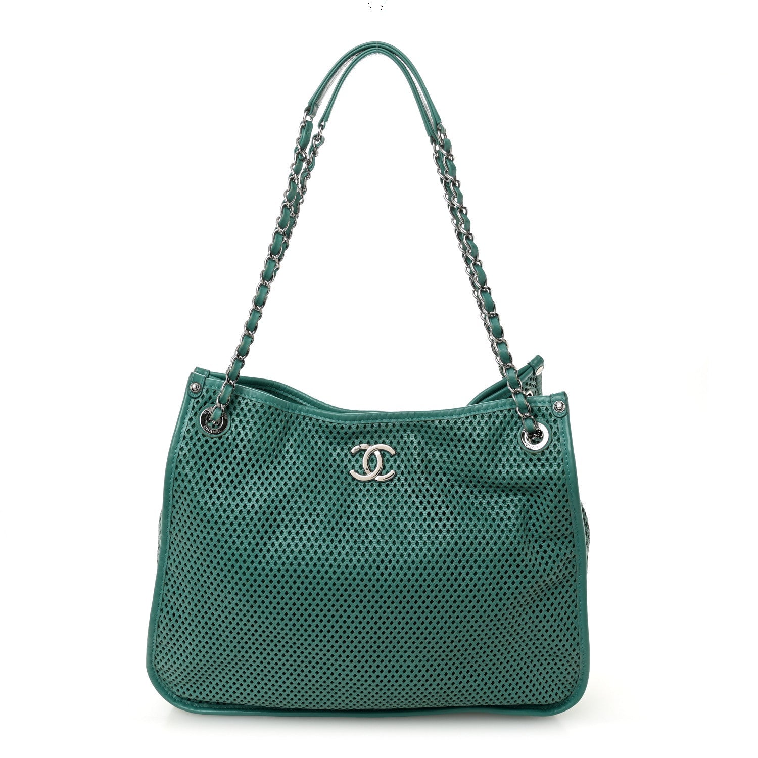 Calfskin Perforated Up In The Air Tote Green