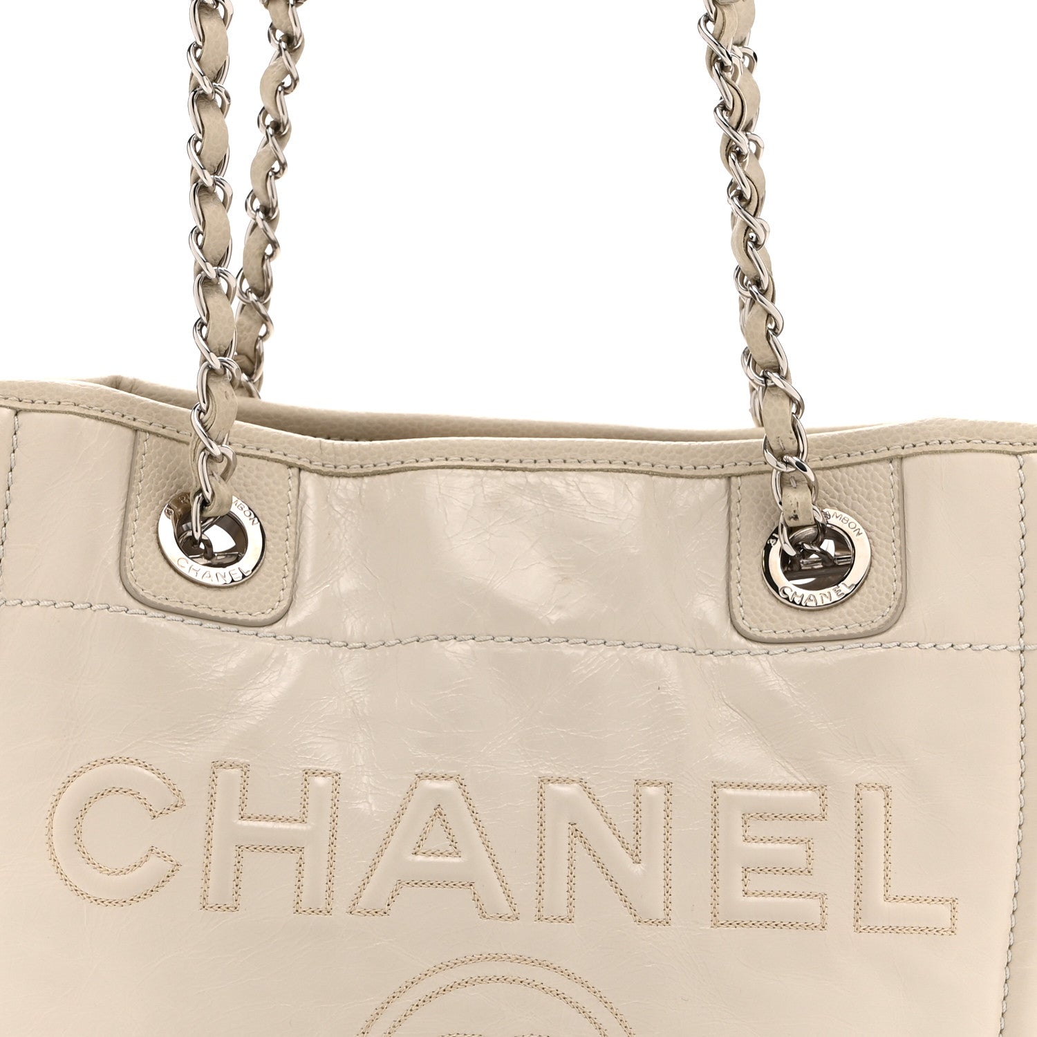 Glazed Calfskin Mini Deauville Tote White