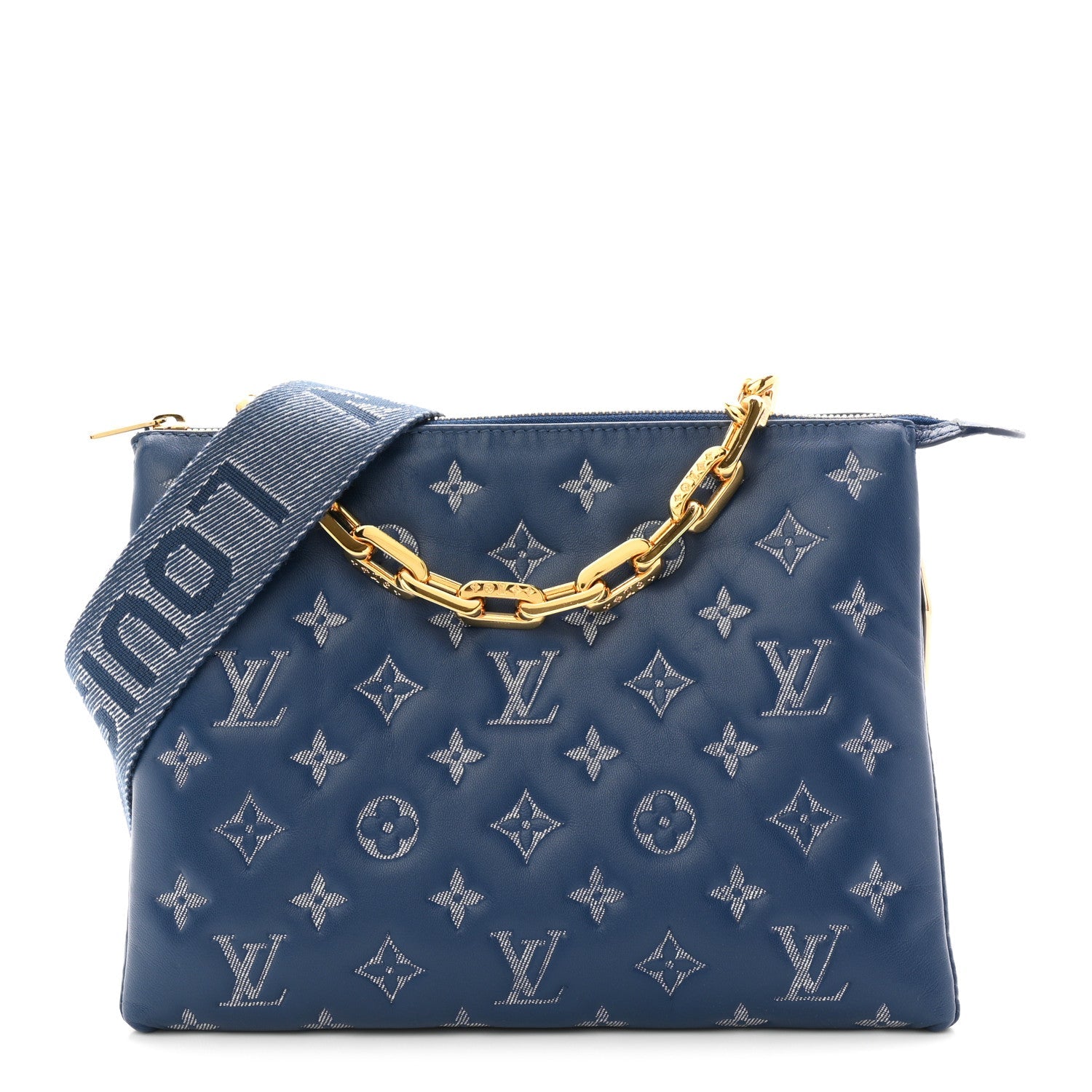 Lambskin Embossed Monogram Coussin PM Denim Blue
