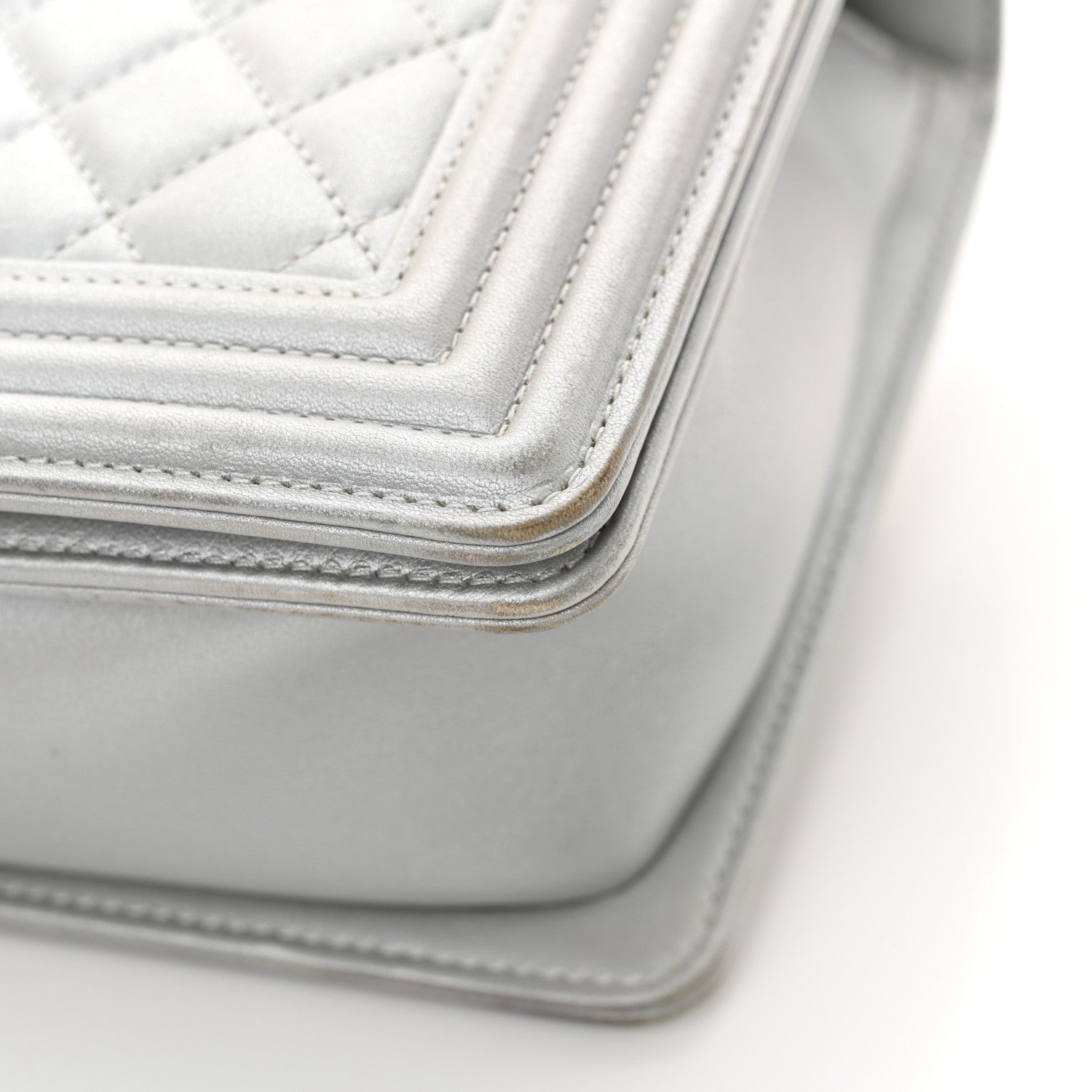 Metallic Calfskin Quilted New Medium Boy Flap Silver
