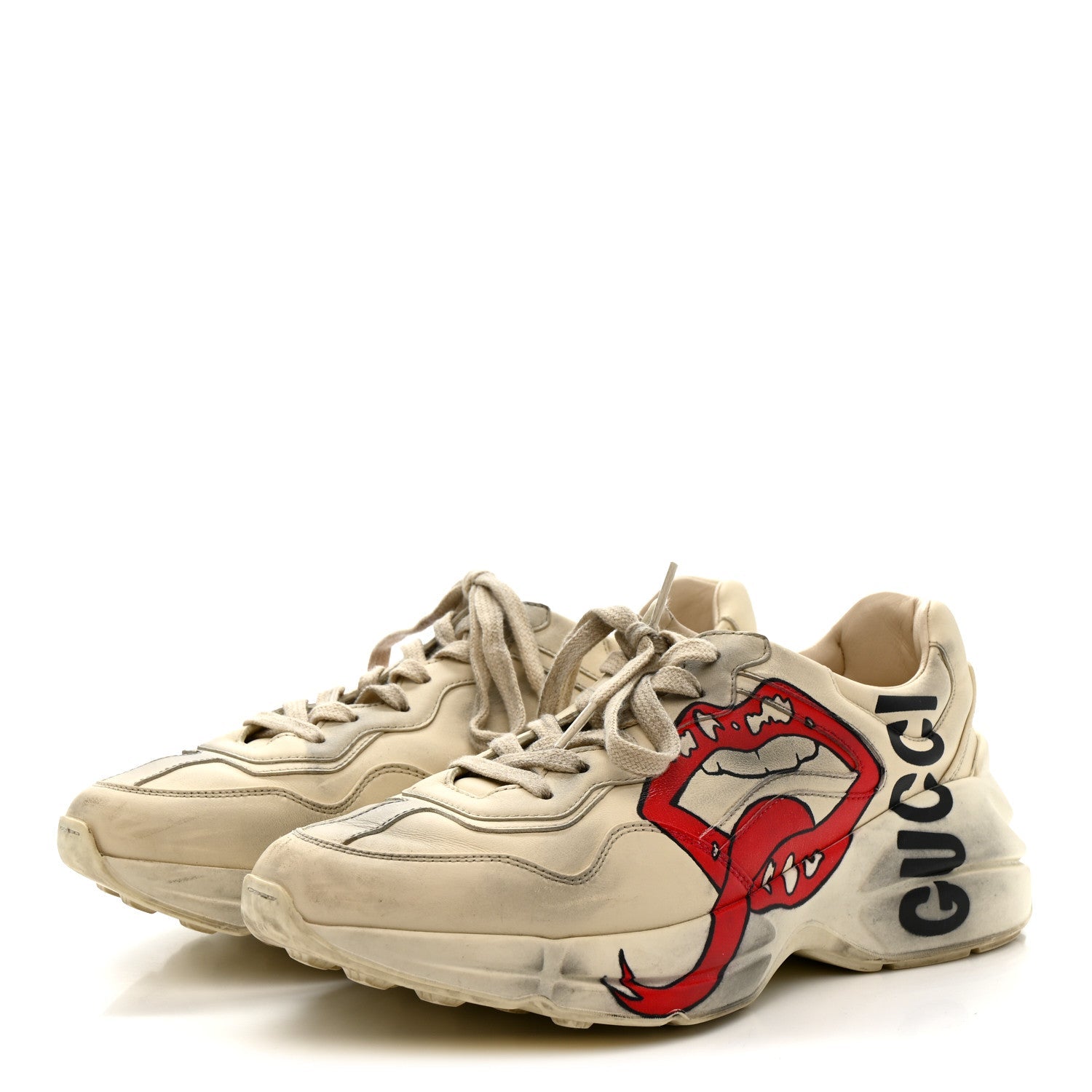 Calfskin Mouth Print Womens Rhyton Sneakers 38 Ivory