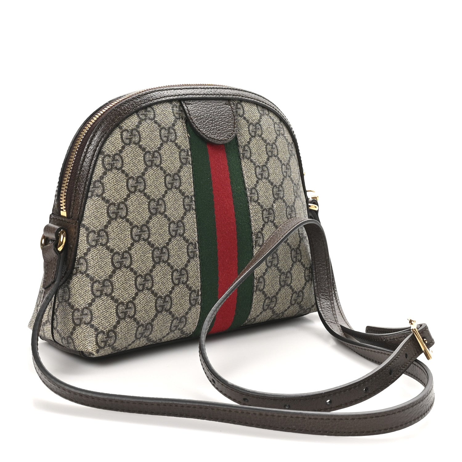 GG Supreme Monogram Textured Dollar Calfskin Web Small Ophidia Dome Shoulder Bag Beige Ebony New Acero