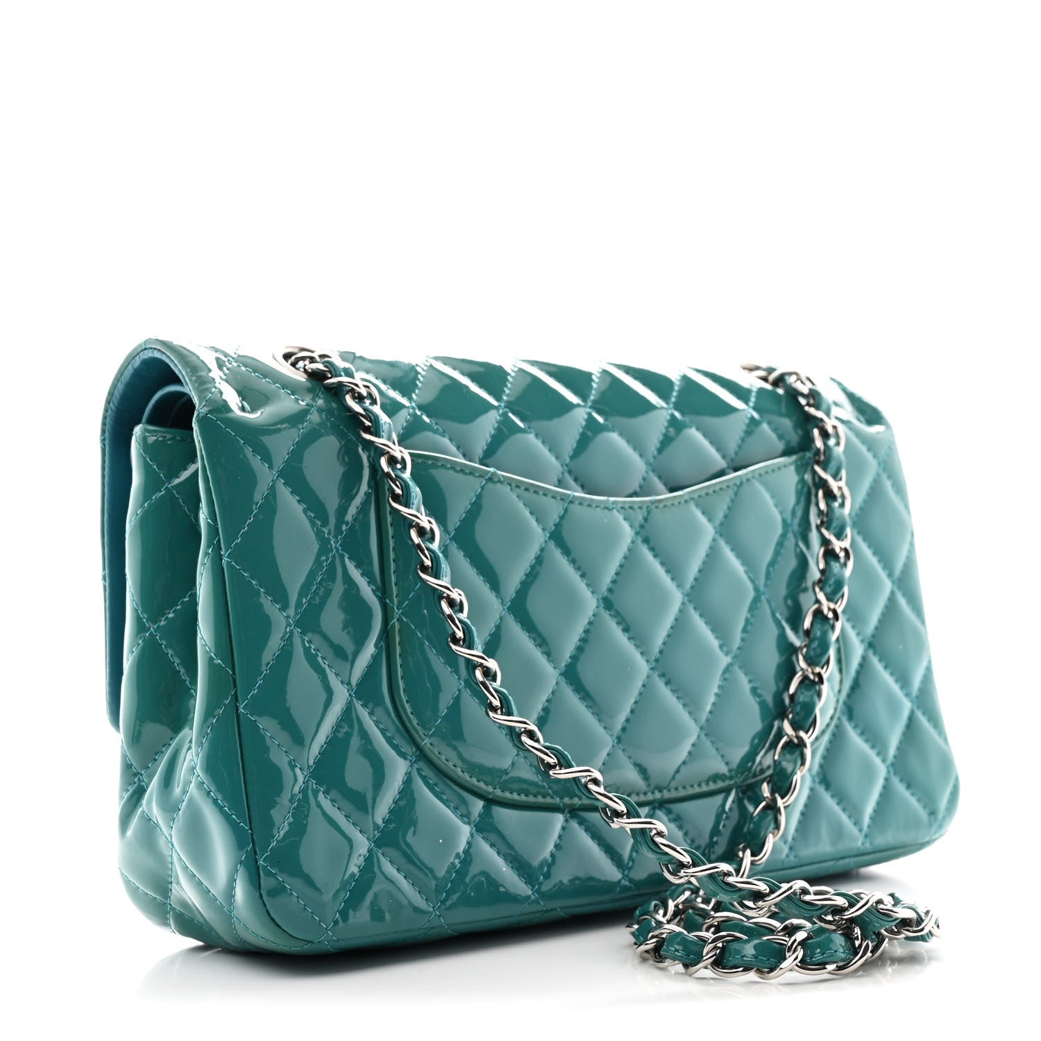 Patent Quilted Medium Double Flap Blue