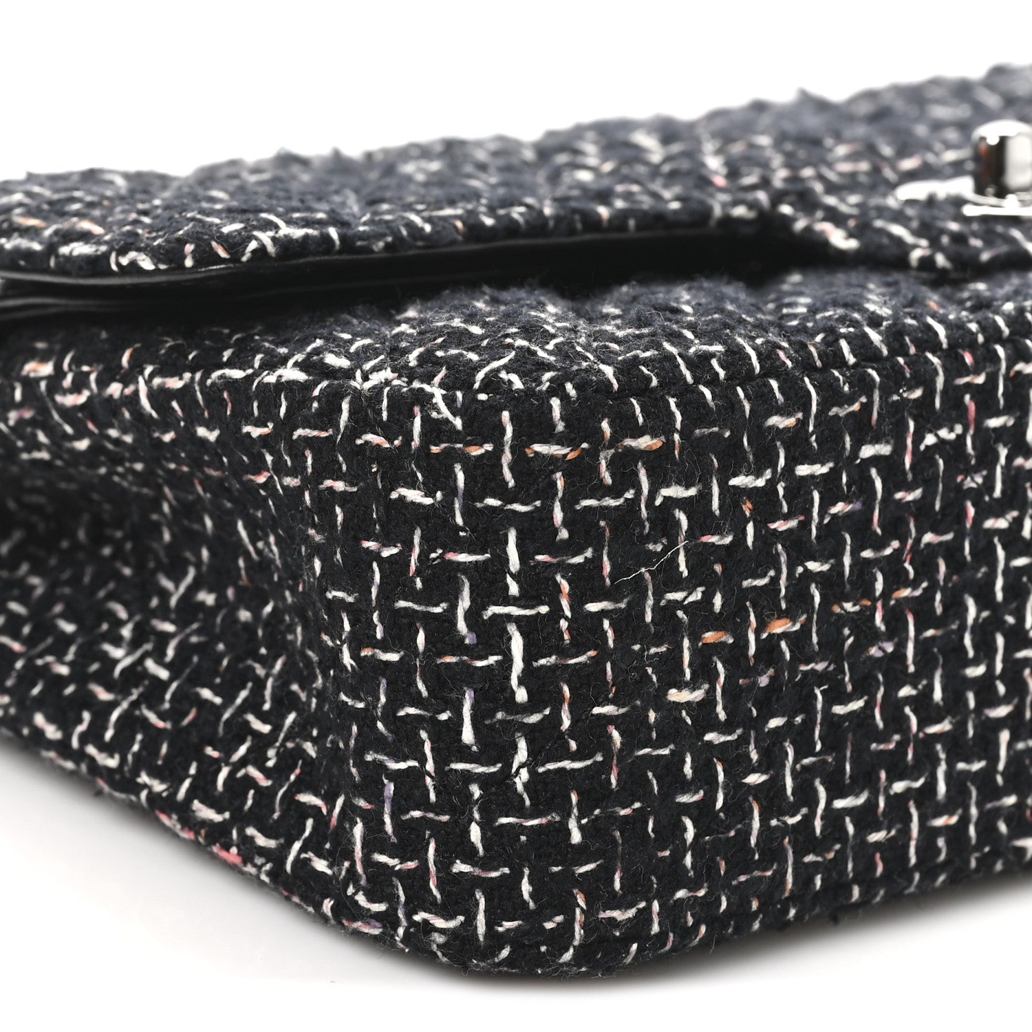 Tweed Quilted Medium Double Flap Black Multicolor