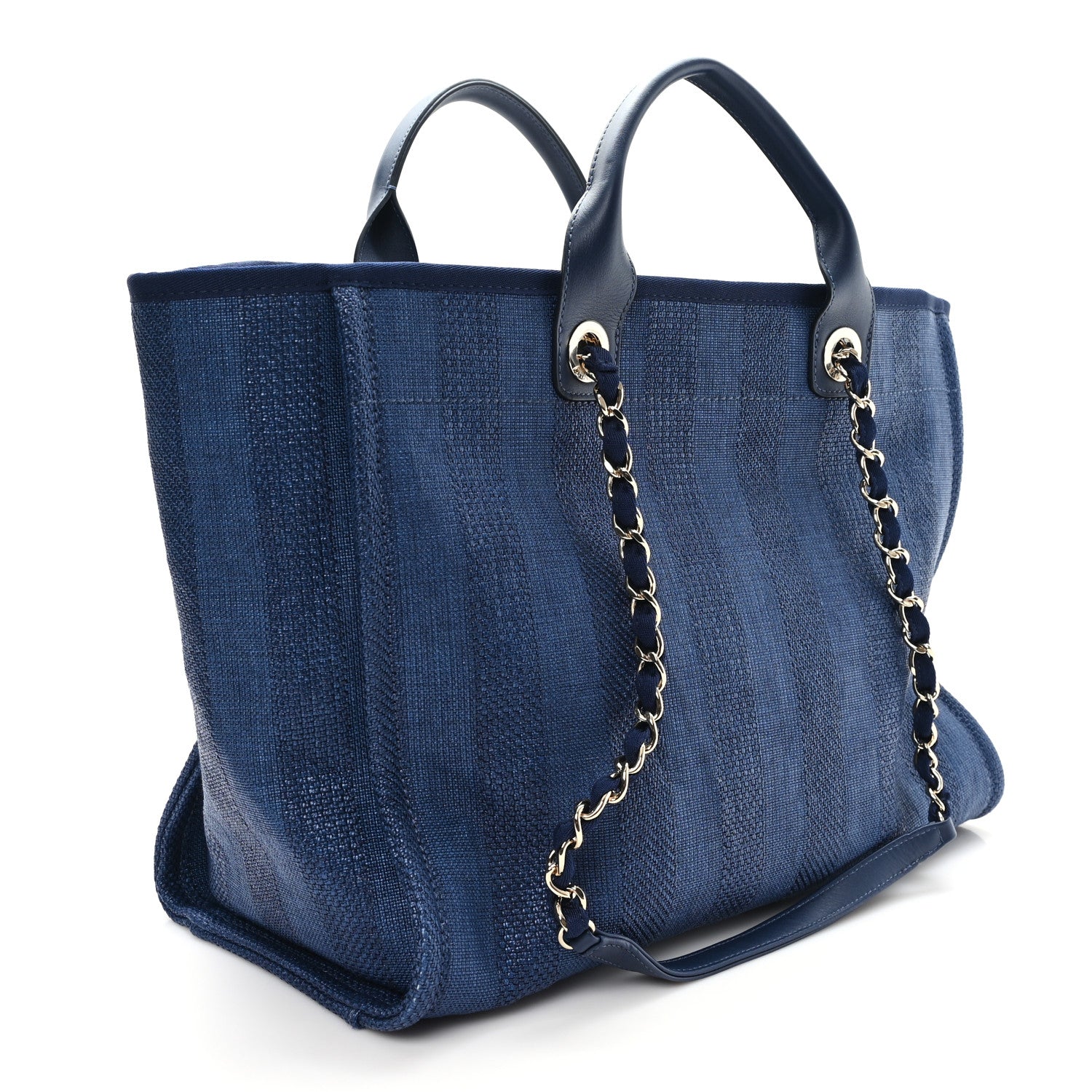 Mixed Fibers Striped Medium Deauville Tote Navy Blue
