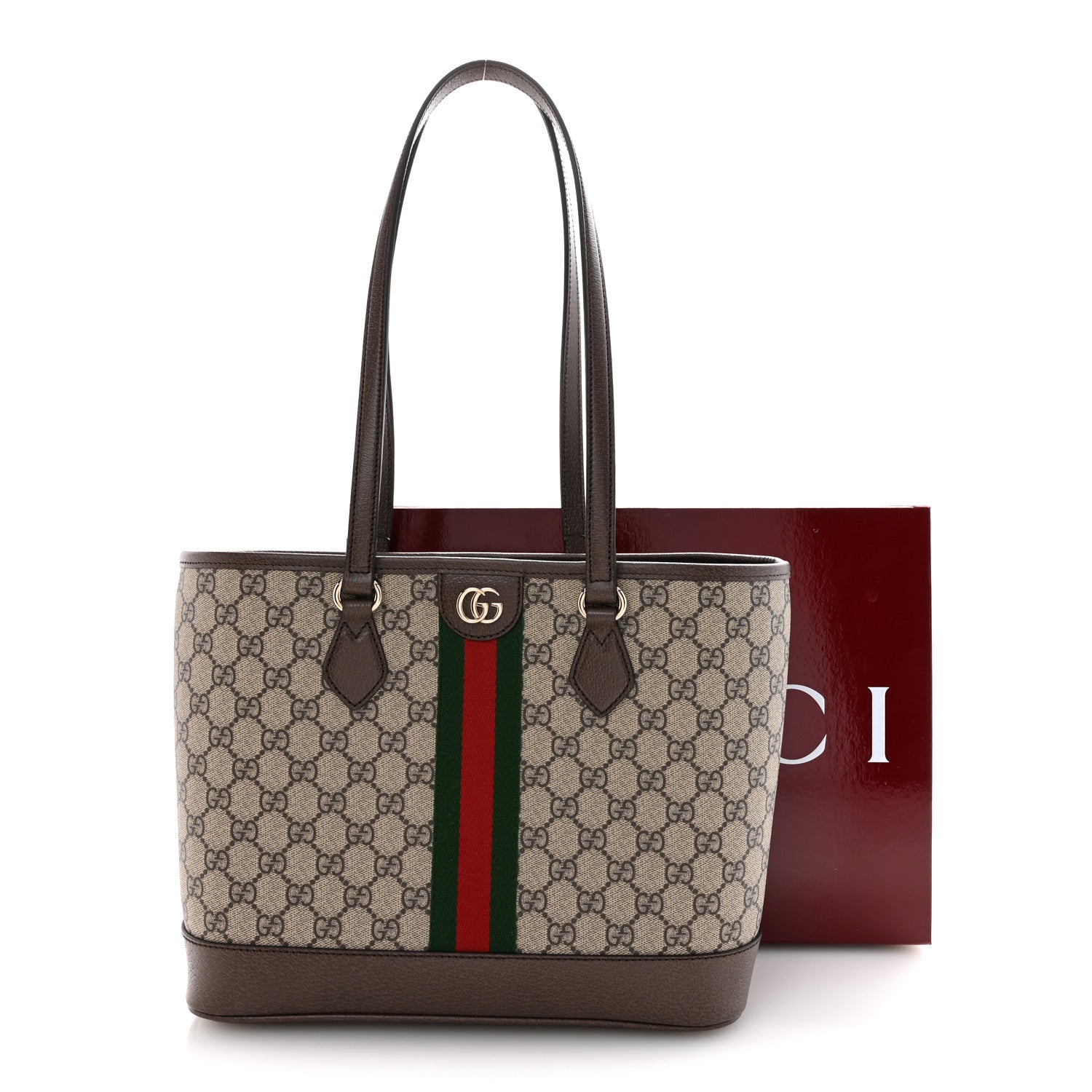 GG Supreme Monogram Textured Calfskin Web Small Ophidia Shoulder Tote Bag Beige Ebony New Acero
