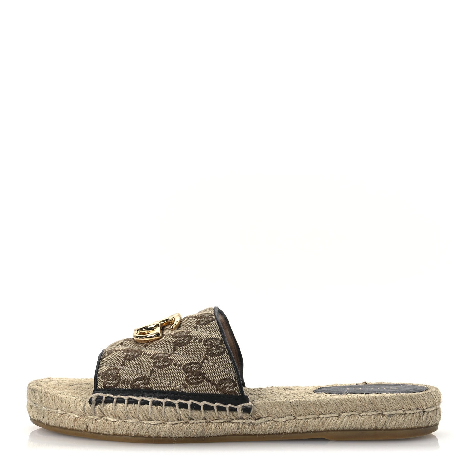 Monogram Matelasse GG Marmont Espadrille 20mm Slide Sandals 37.5 Beige Ebony Black