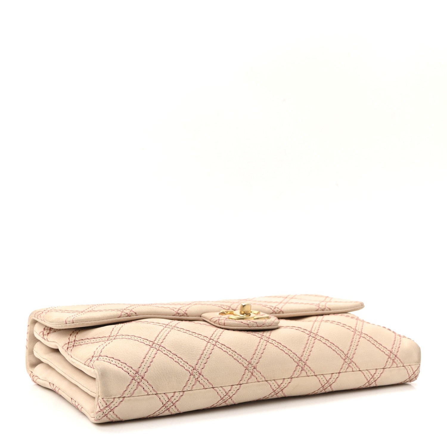 Calfskin Triple Stitch Medium Flap Pink