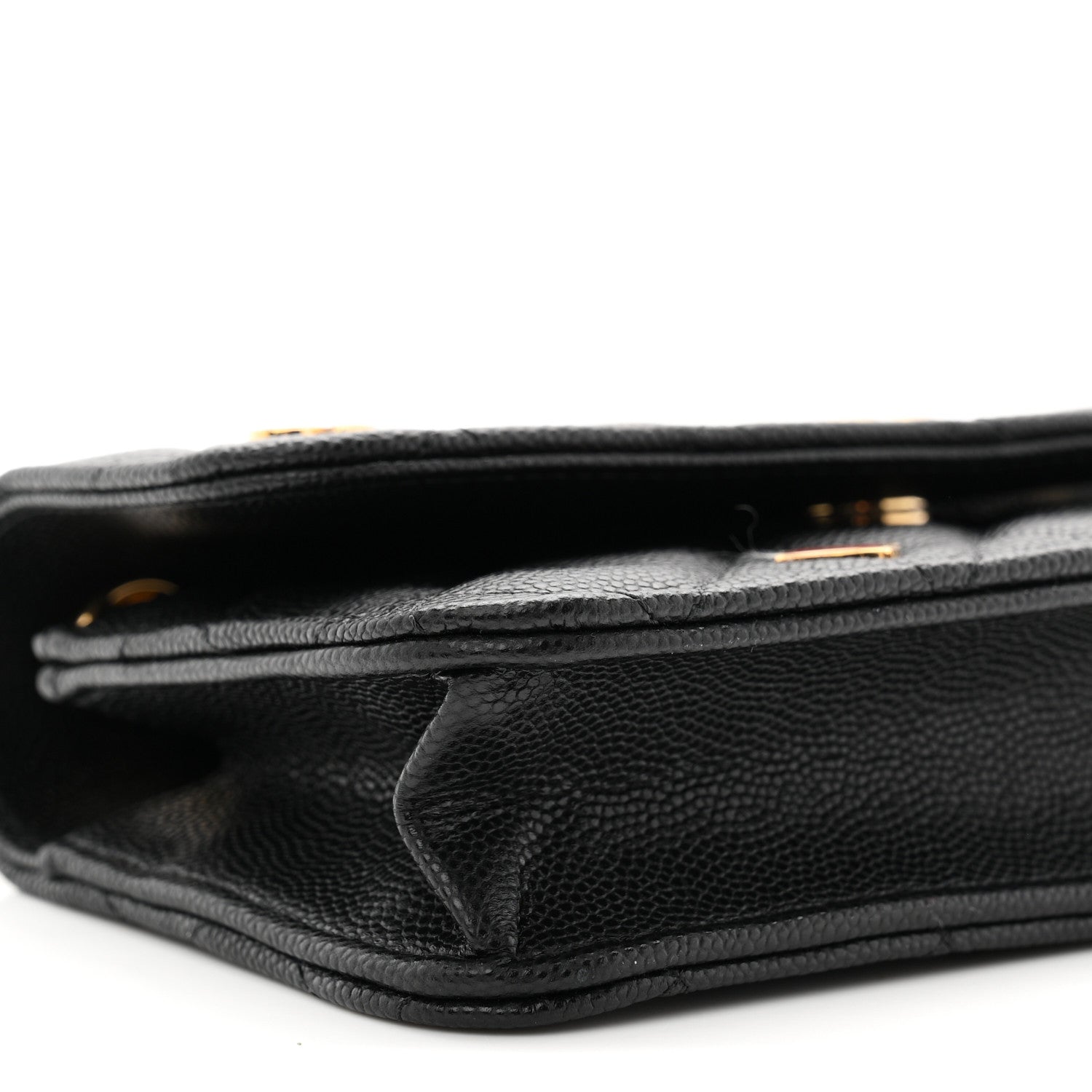 Caviar Quilted Enamel Coco Casino Flap Phone Holder With Chain Black